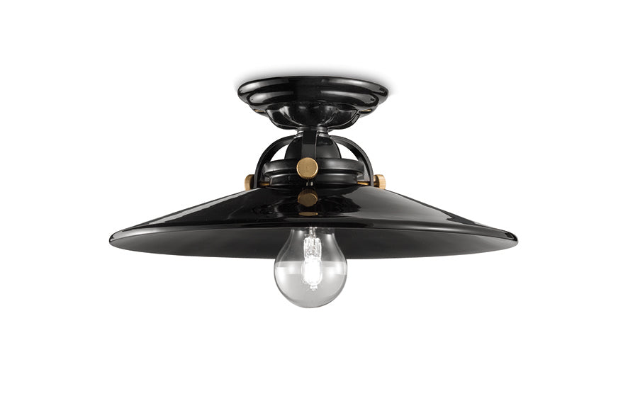 B&W black ceramic ceiling lamp with brass finish