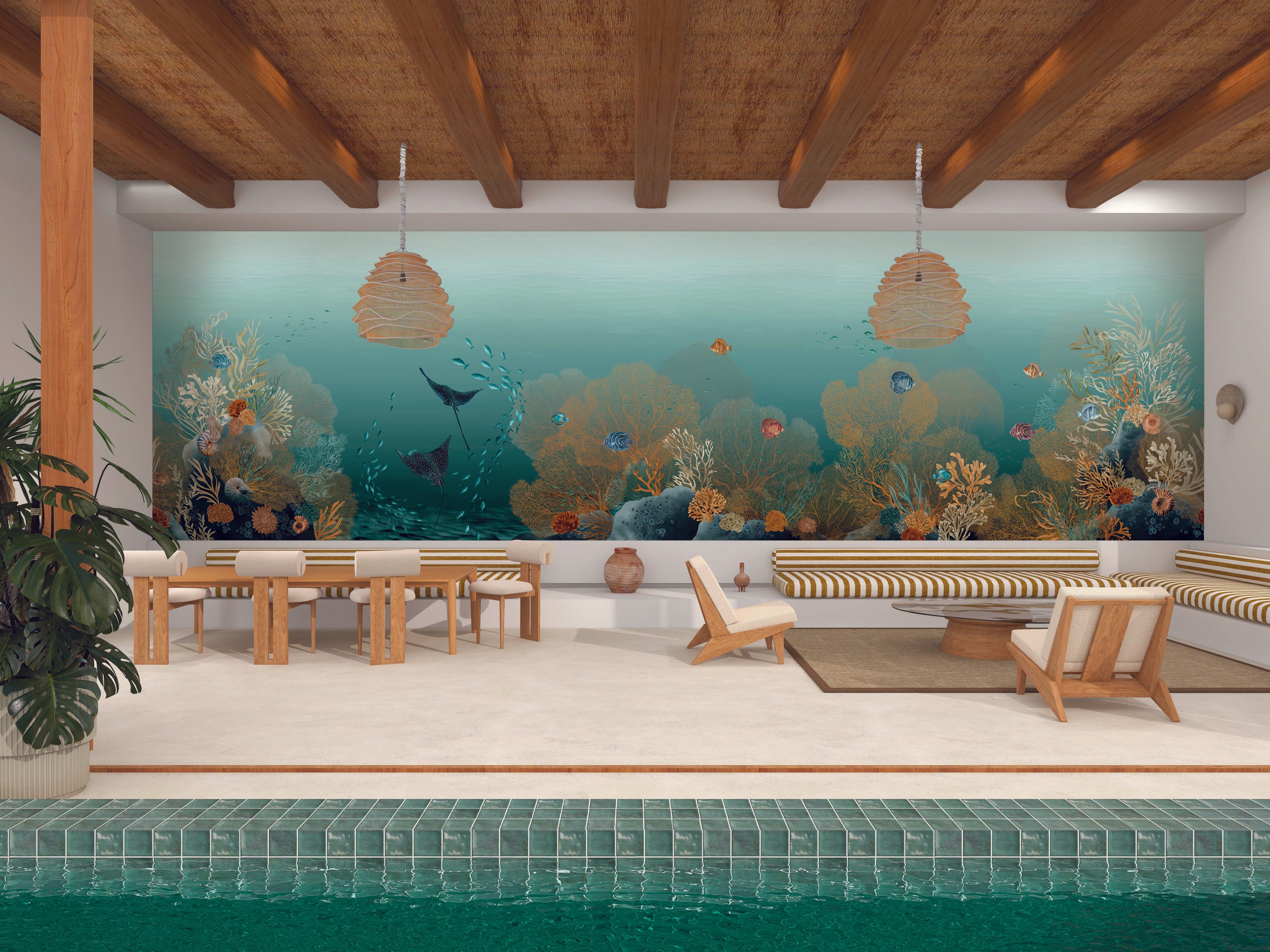 Mural with a marine motif POLYNESIE - CARAÏBE/MULTICO green-blue