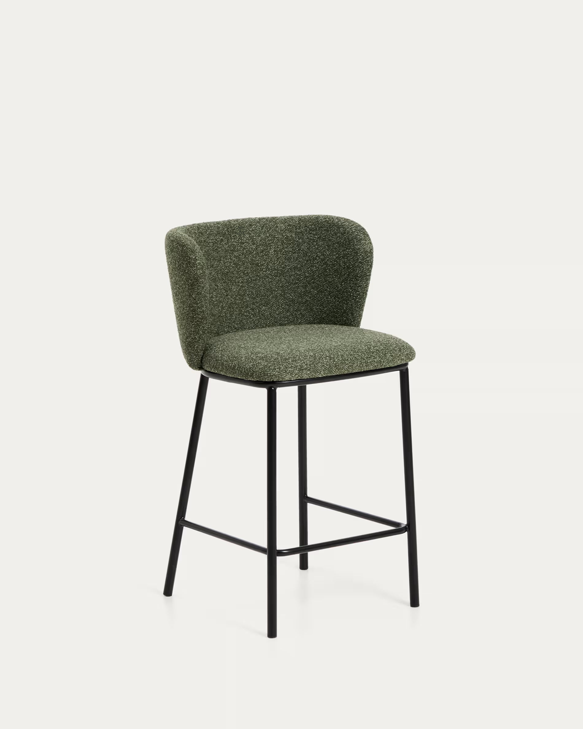 Bar Stool CISELIA Dark Green Chenille with Black Base