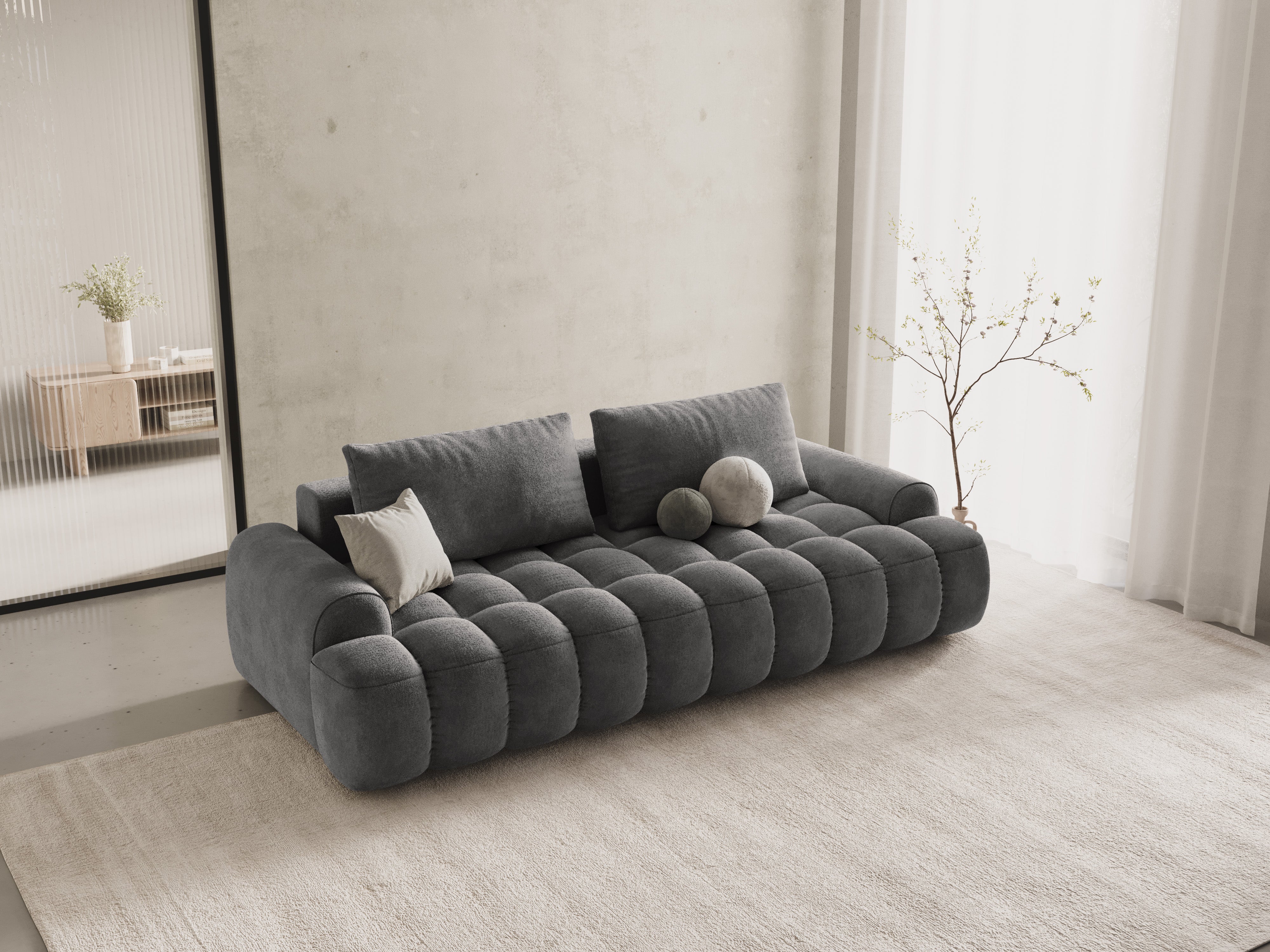 Sofa aus Samt mit Schlaf-Funktion für 4 Personen LINZ dunkelgrau