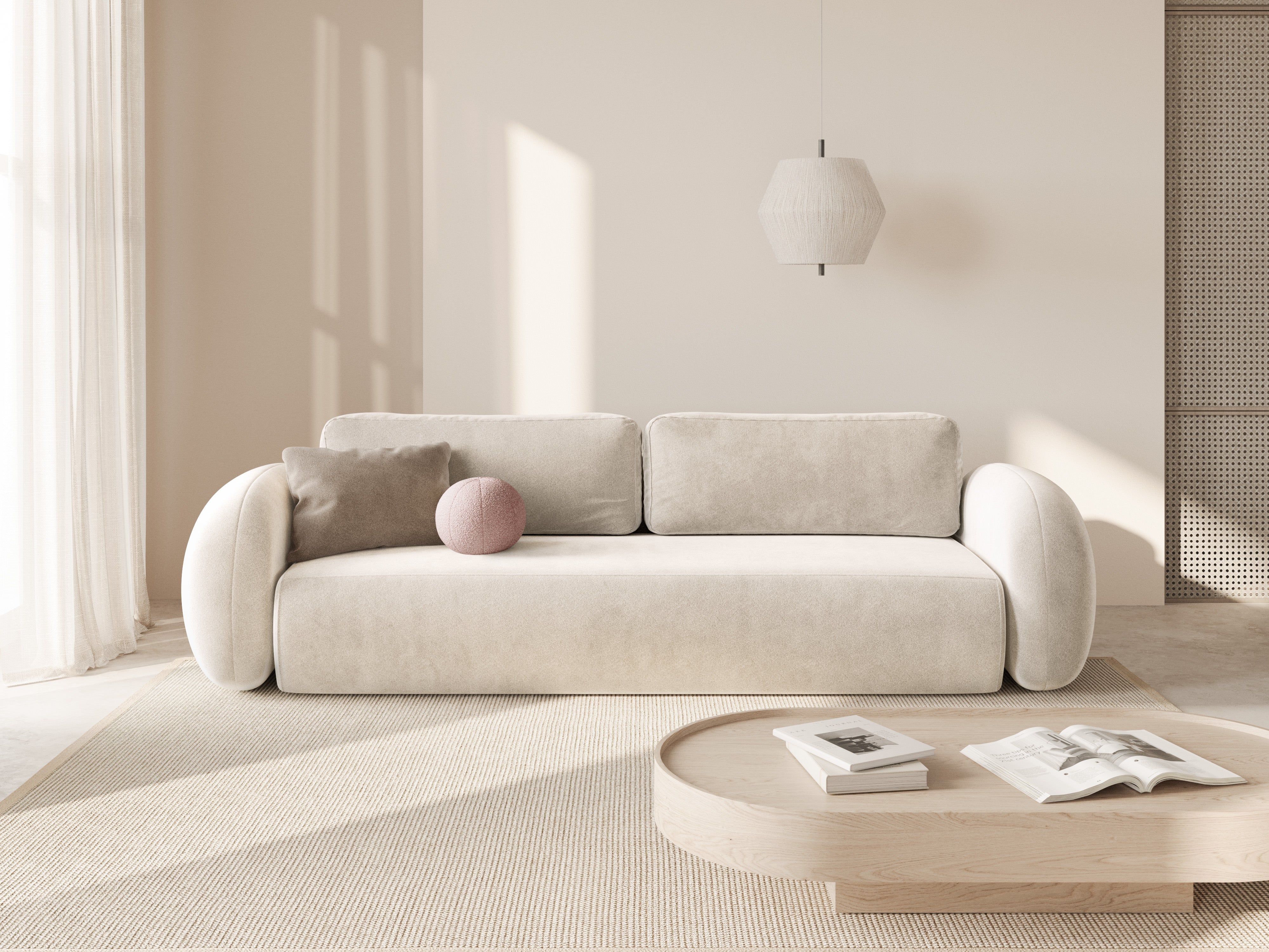 Sofa aus Samt mit Schlaf-Funktion 3-sitzig TONALE cremefarben