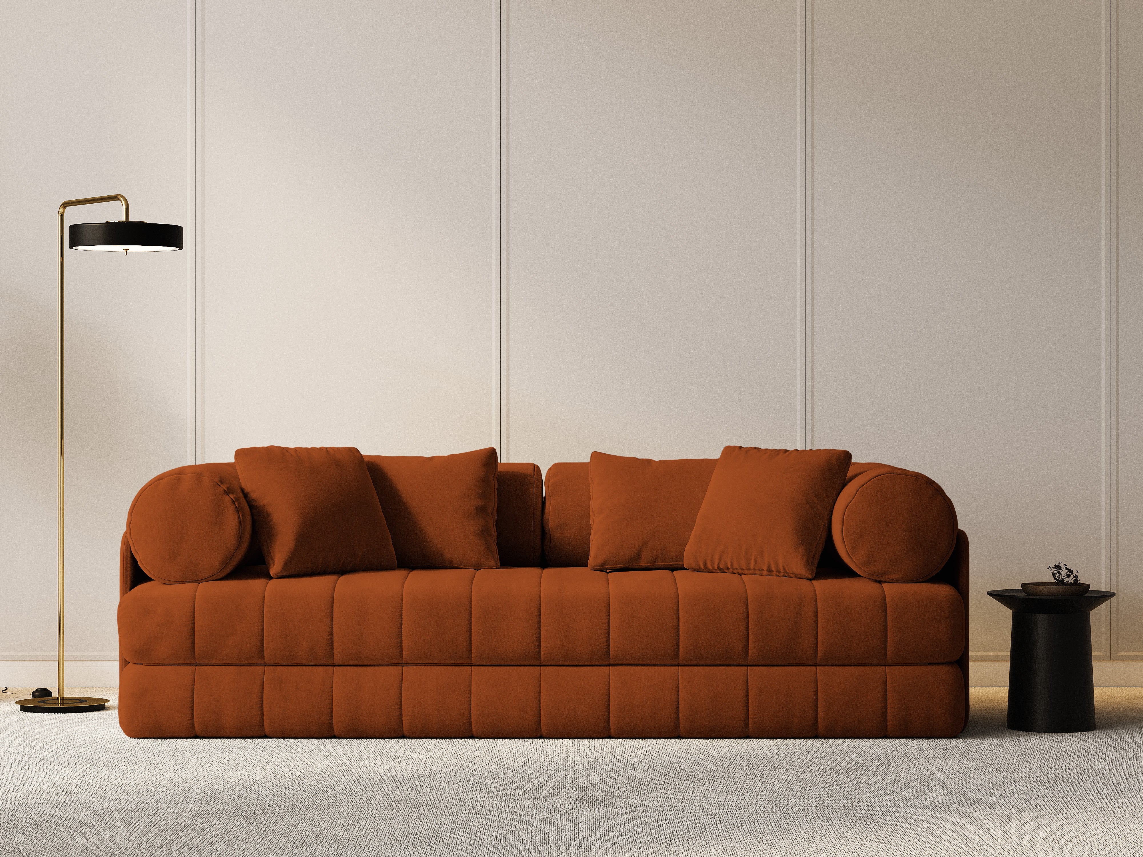 Samtsofa 3-sitzig mit Schlaf-Funktion KEMI terrakotta