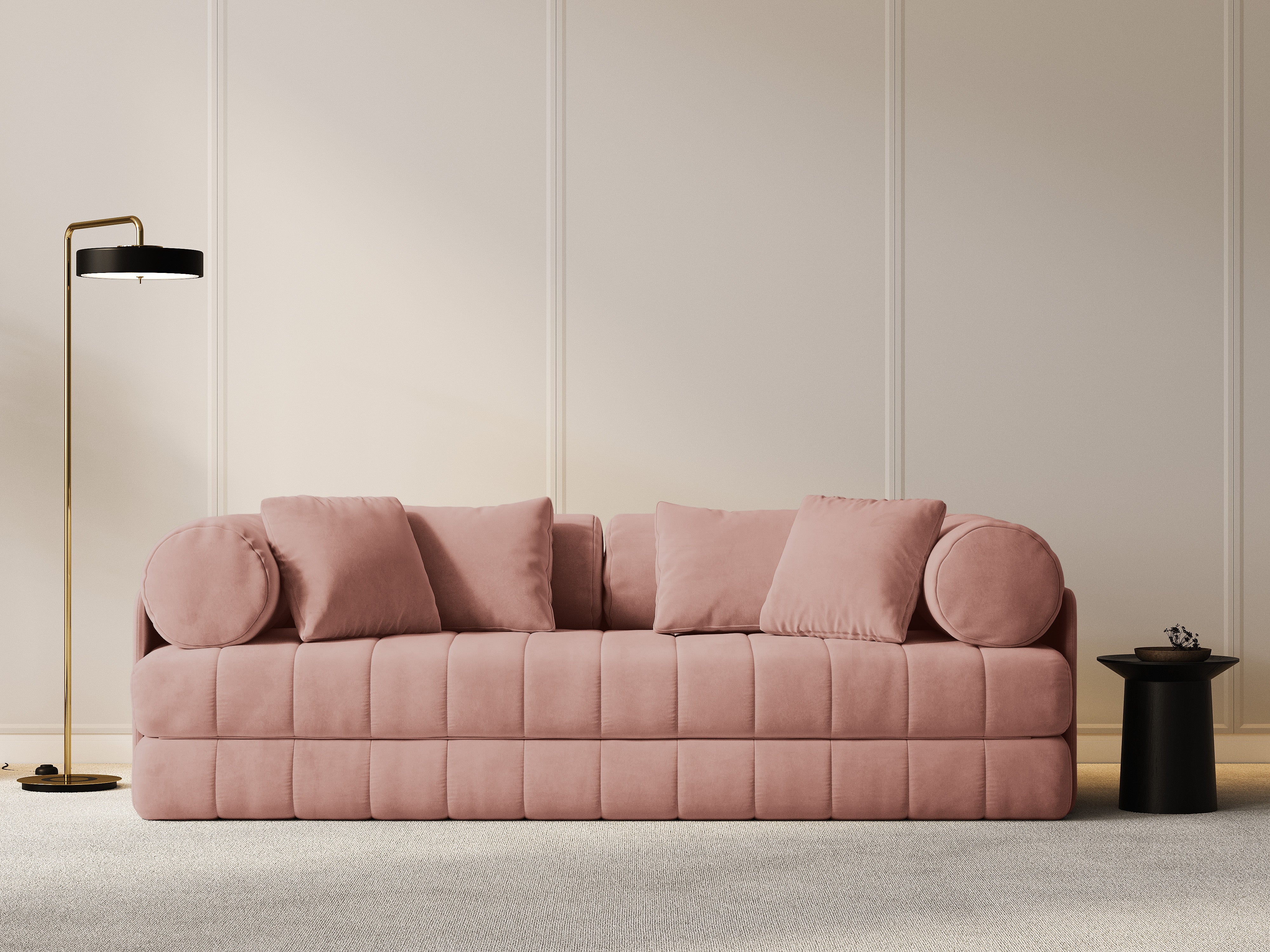 Samtsofa 3-sitzig mit Schlaf-Funktion KEMI rosa