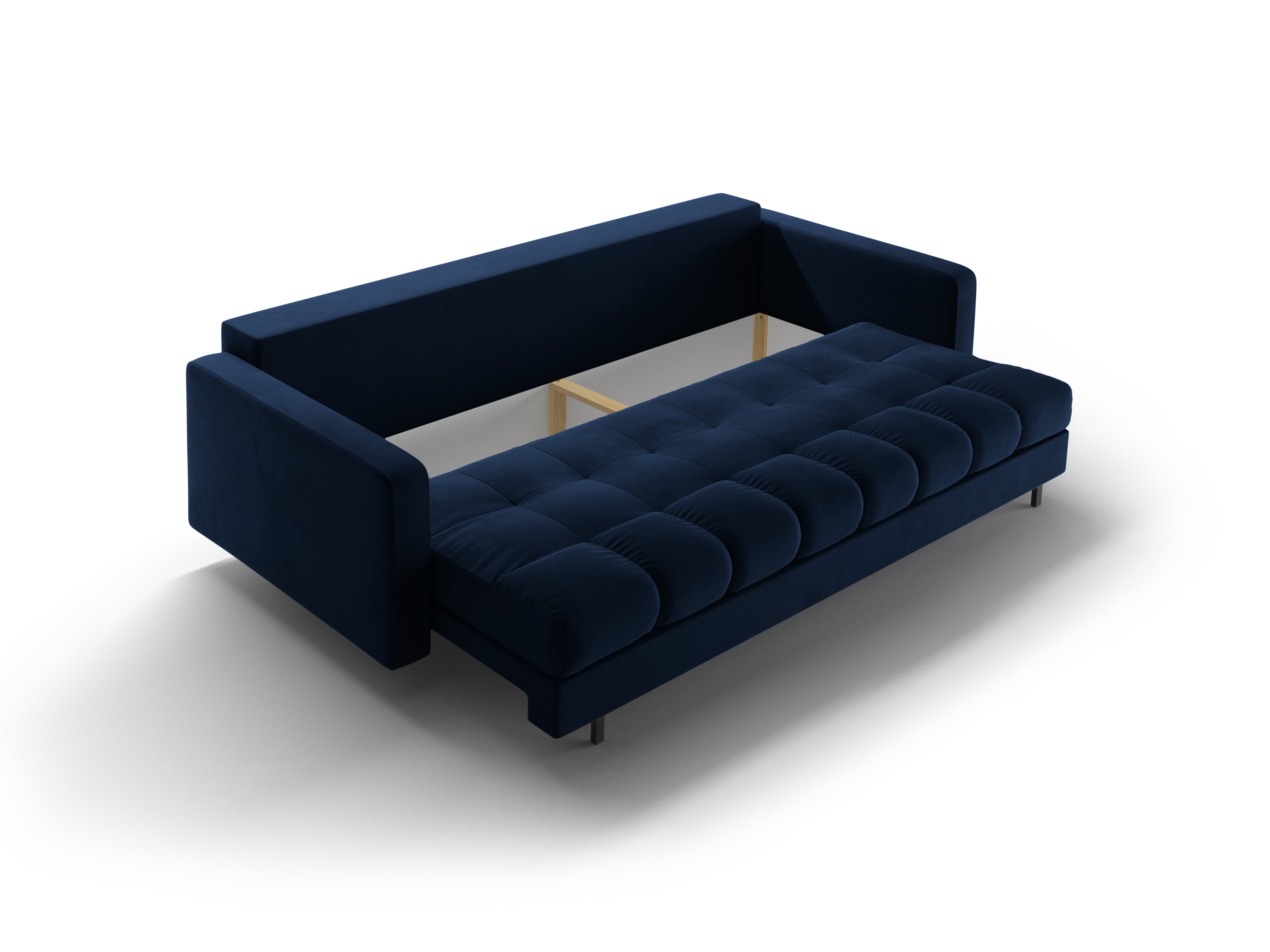 Samtsofa 3-Sitzer mit Schlaffunktion BALI royalblau mit schwarzem Gestell