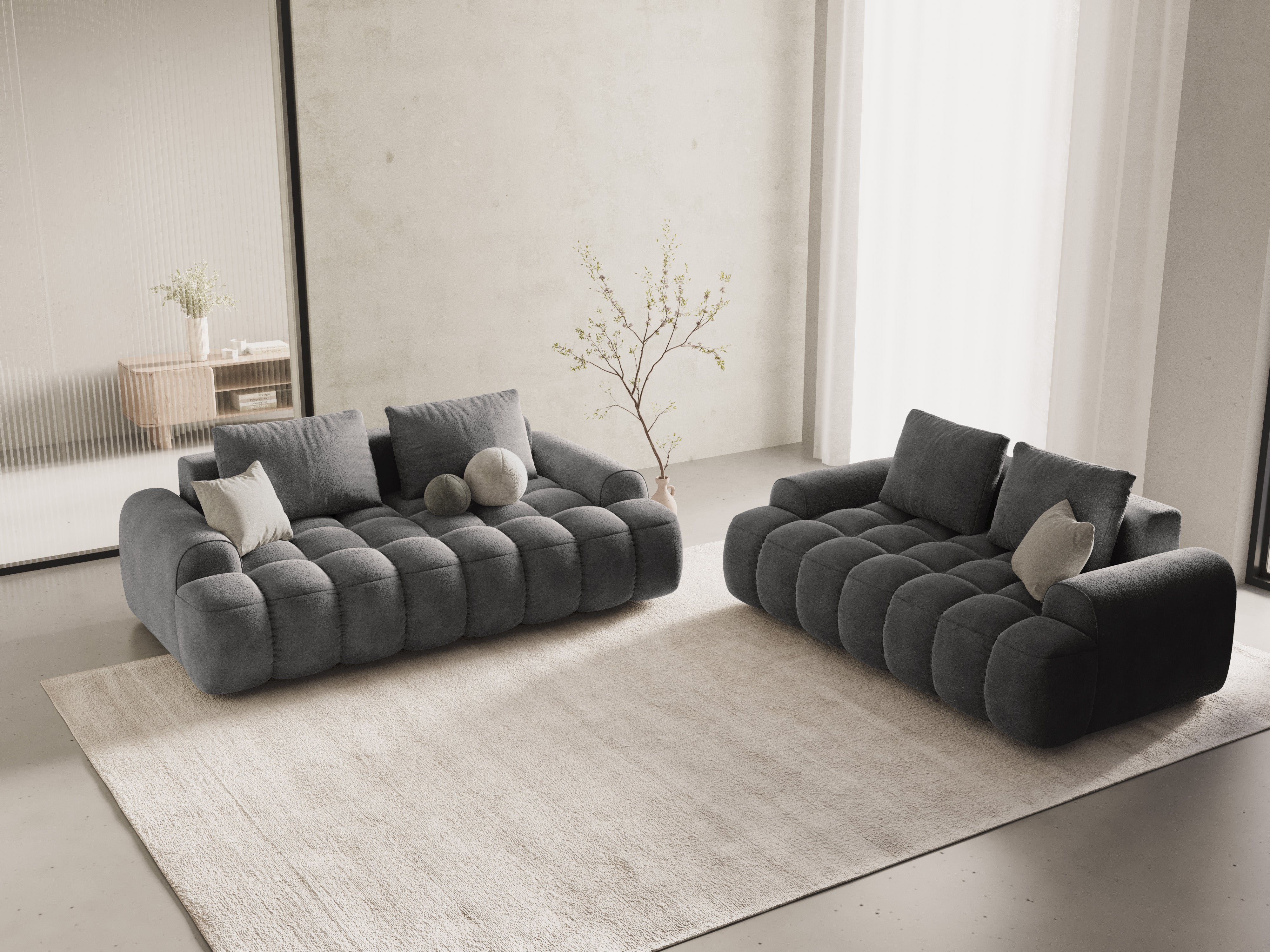 Sofa aus Samt 3-sitzig LINZ dunkelgrau
