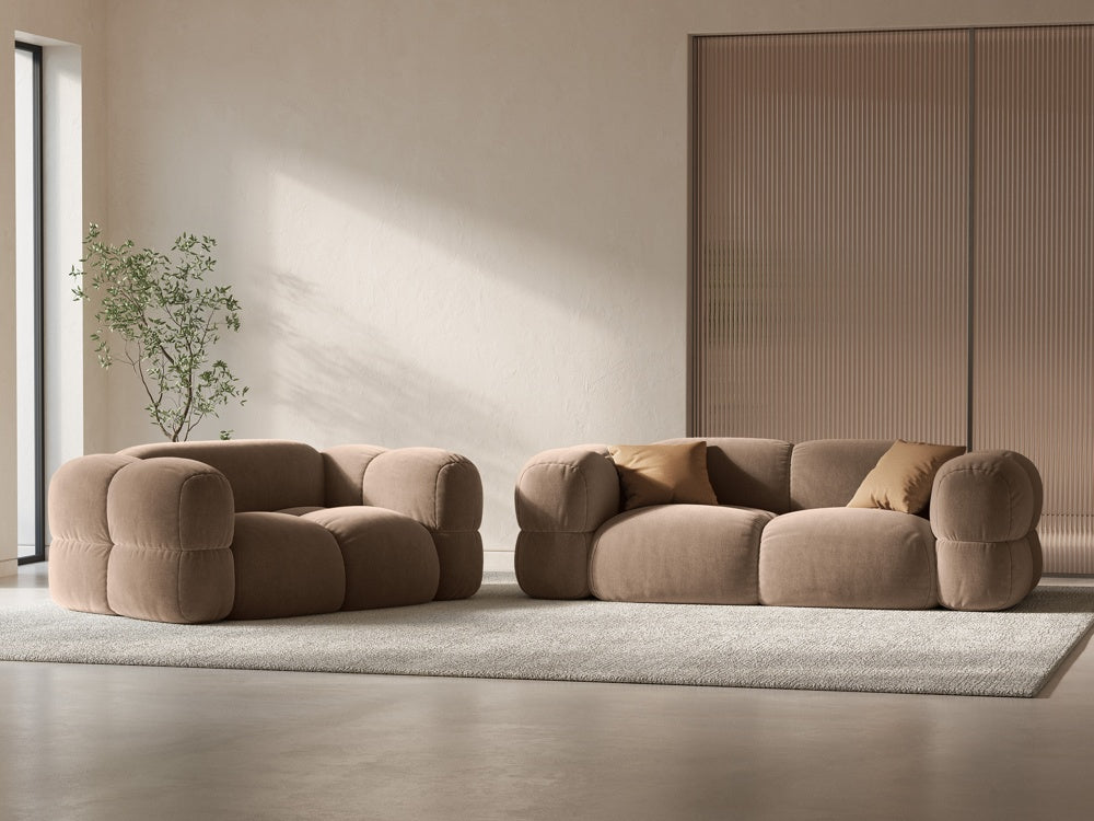 Sofa 3-sitzig aus Samt LORETTO dunkelbeige