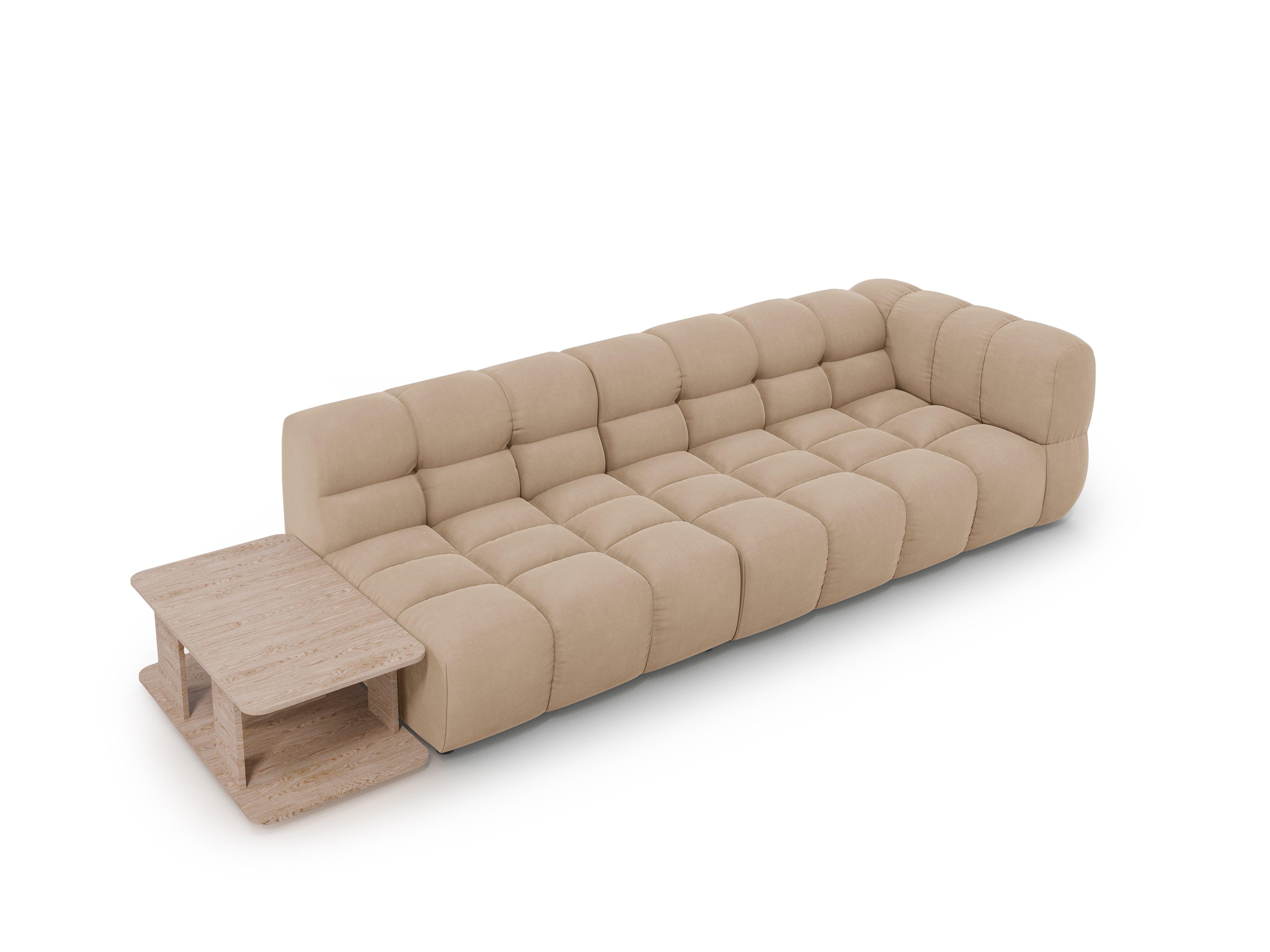 Sofa aksamitna lewostronna 4-osobowa otwarta ze stolikiem SKY piaskowy Cosmopolitan Design    Eye on Design