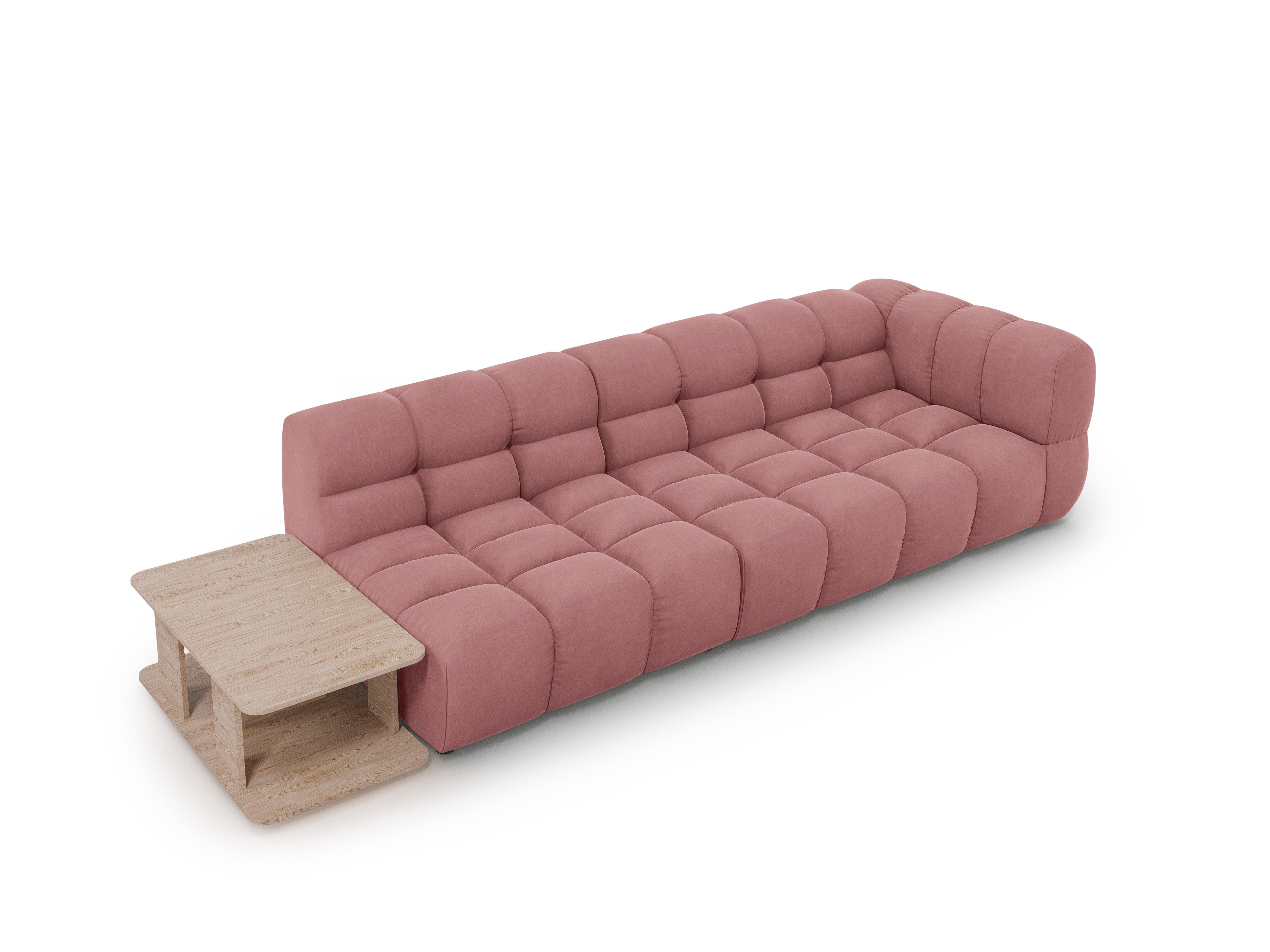 Sofa aksamitna lewostronna 4-osobowa otwarta ze stolikiem SKY łososiowy Cosmopolitan Design    Eye on Design