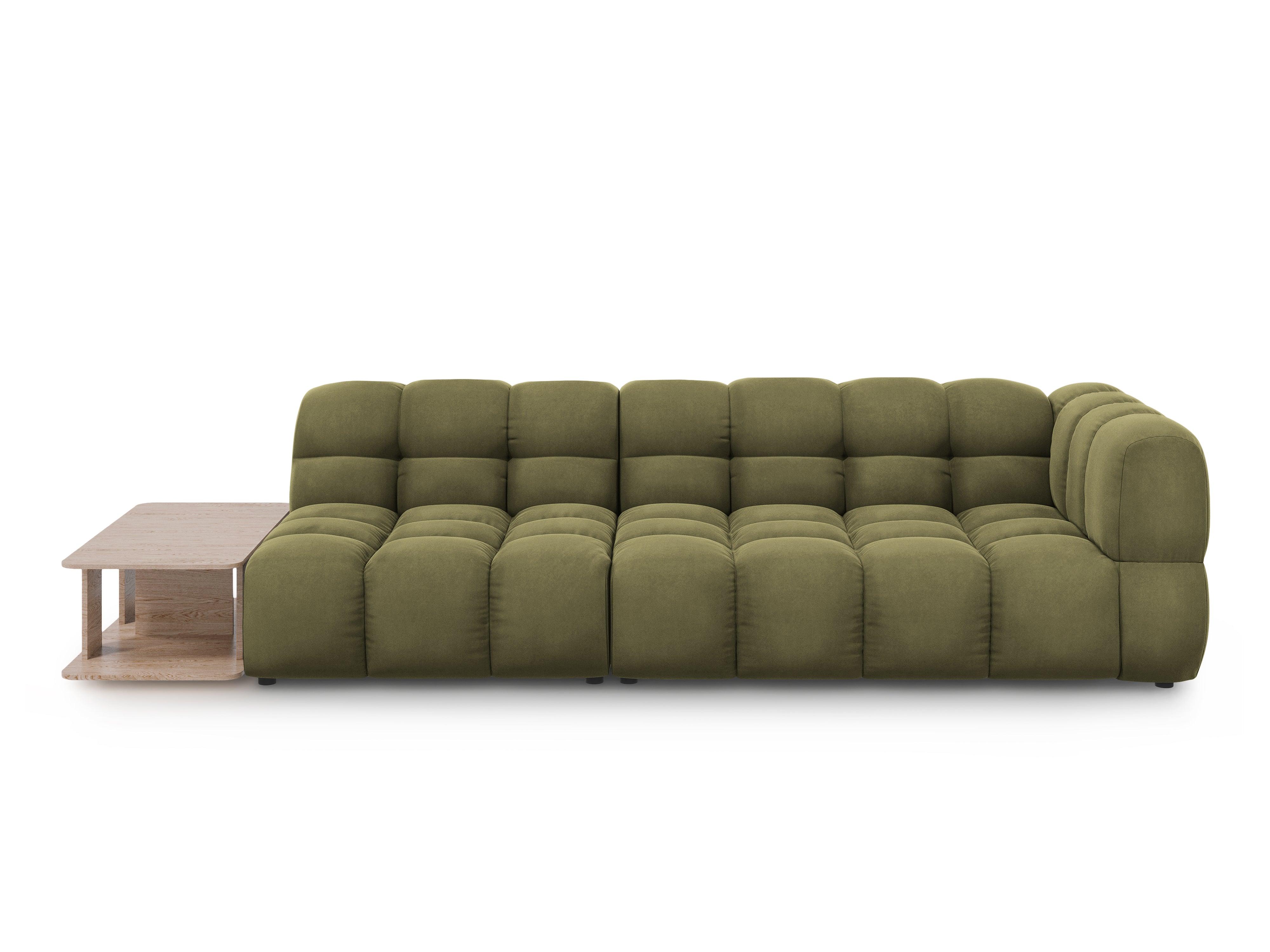 Sofa aksamitna lewostronna 4-osobowa otwarta ze stolikiem SKY jasnozielony Cosmopolitan Design    Eye on Design