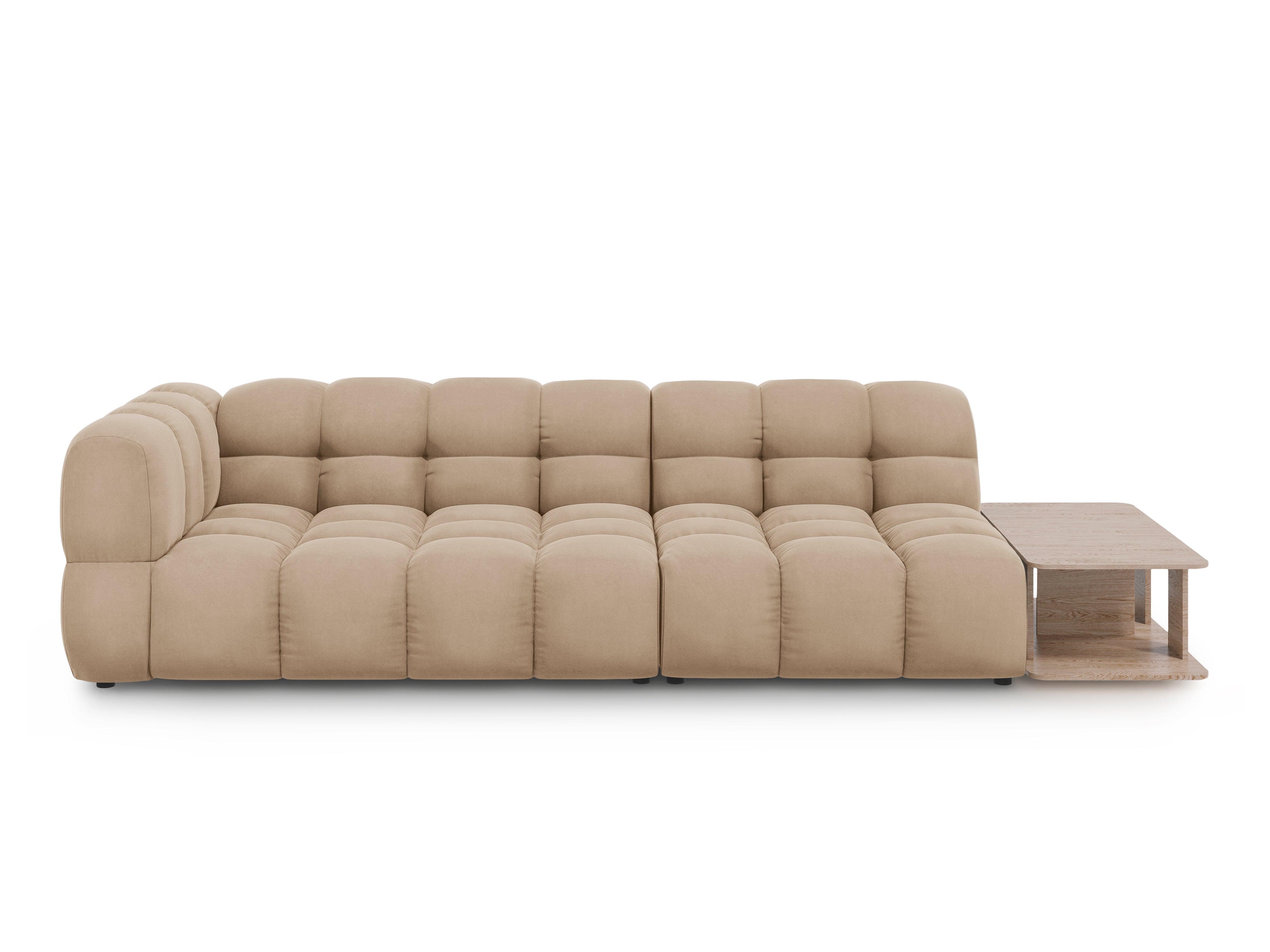 Sofa aksamitna prawostronna 4-osobowa otwarta ze stolikiem SKY piaskowy Cosmopolitan Design    Eye on Design