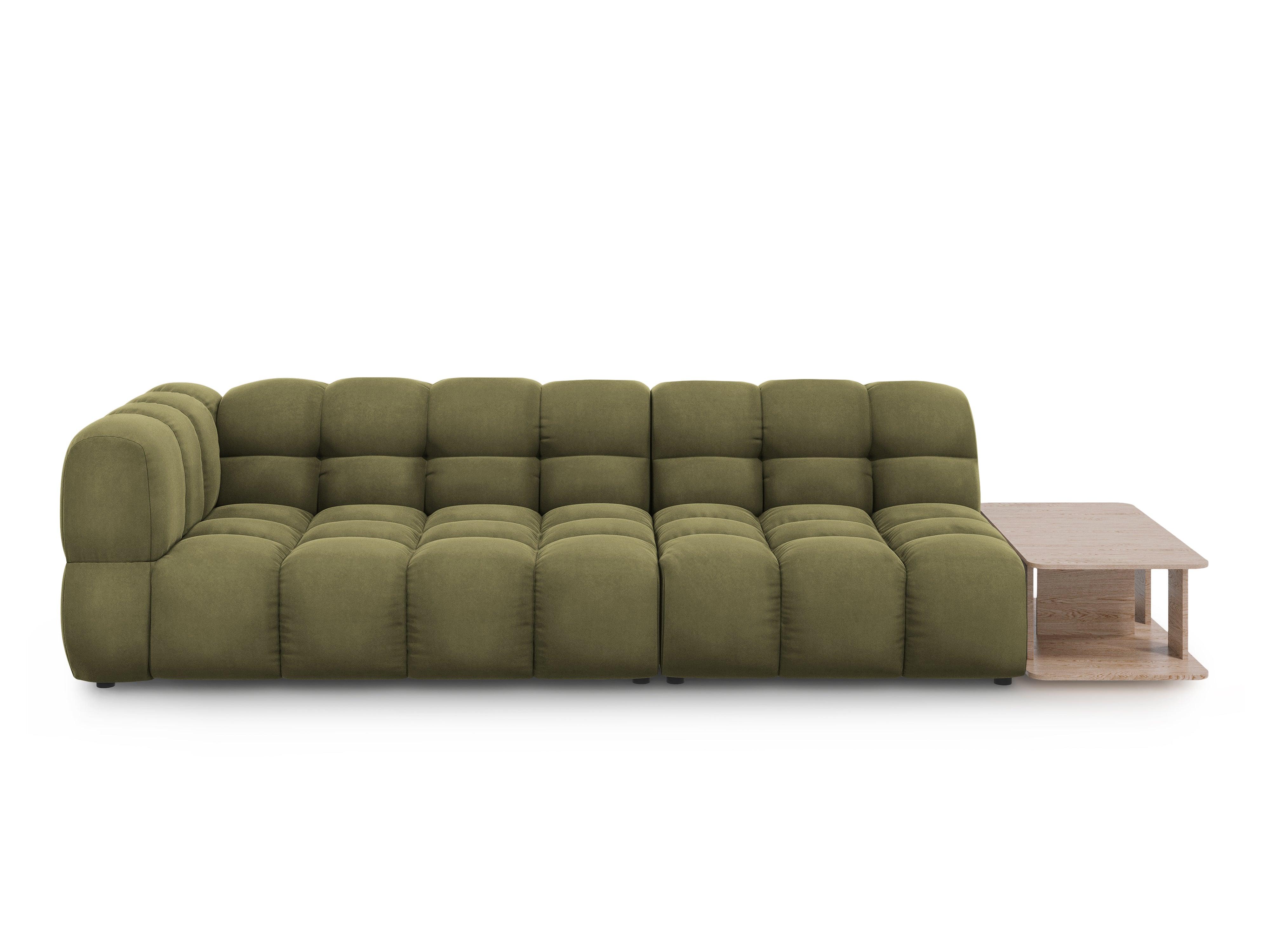 Sofa aksamitna prawostronna 4-osobowa otwarta ze stolikiem SKY jasnozielony Cosmopolitan Design    Eye on Design