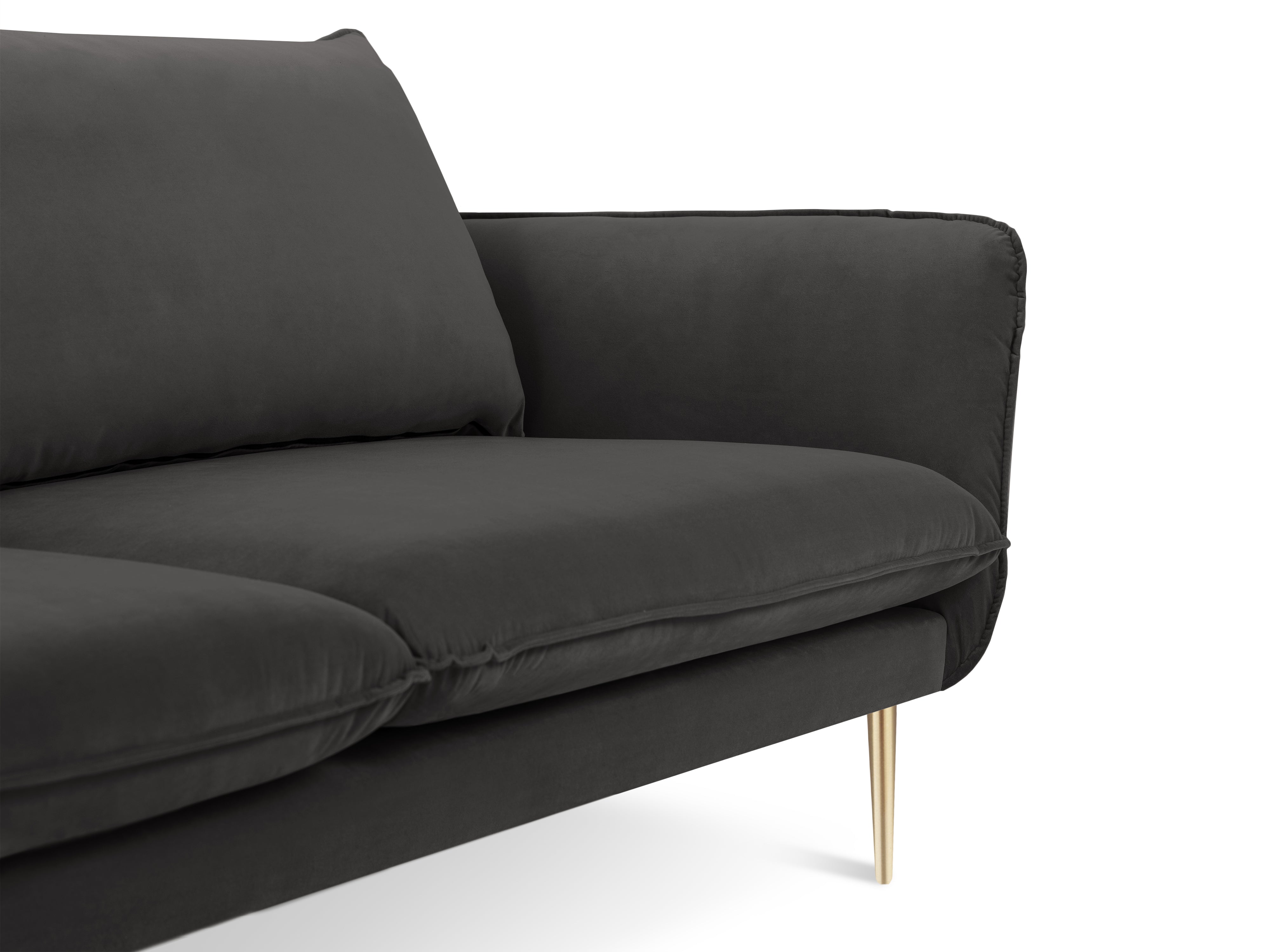 Velvet sofa for 4 people VIENNA dark gray with a gold base