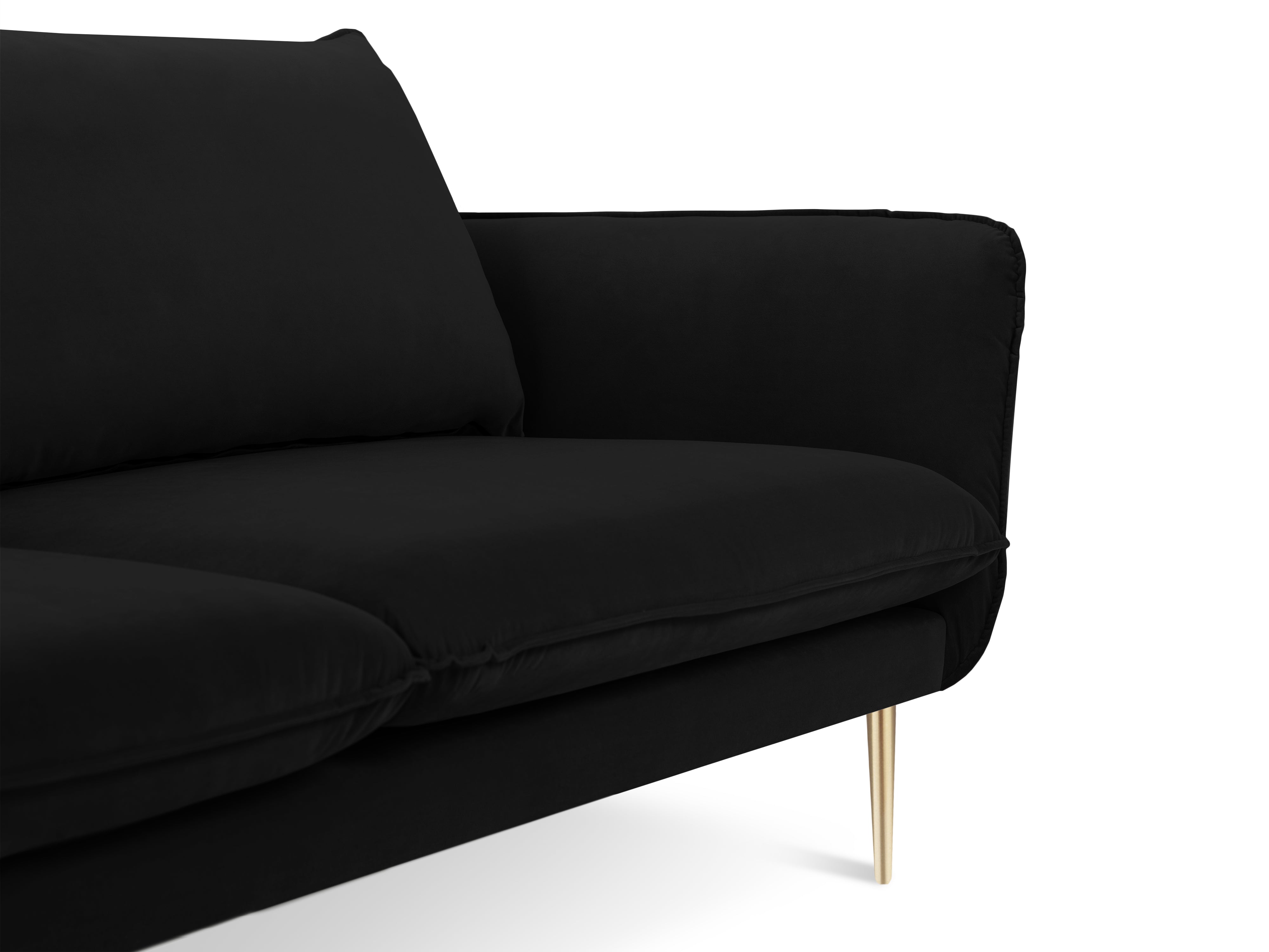 Velvet sofa for 4 people VIENNA black with a gold base