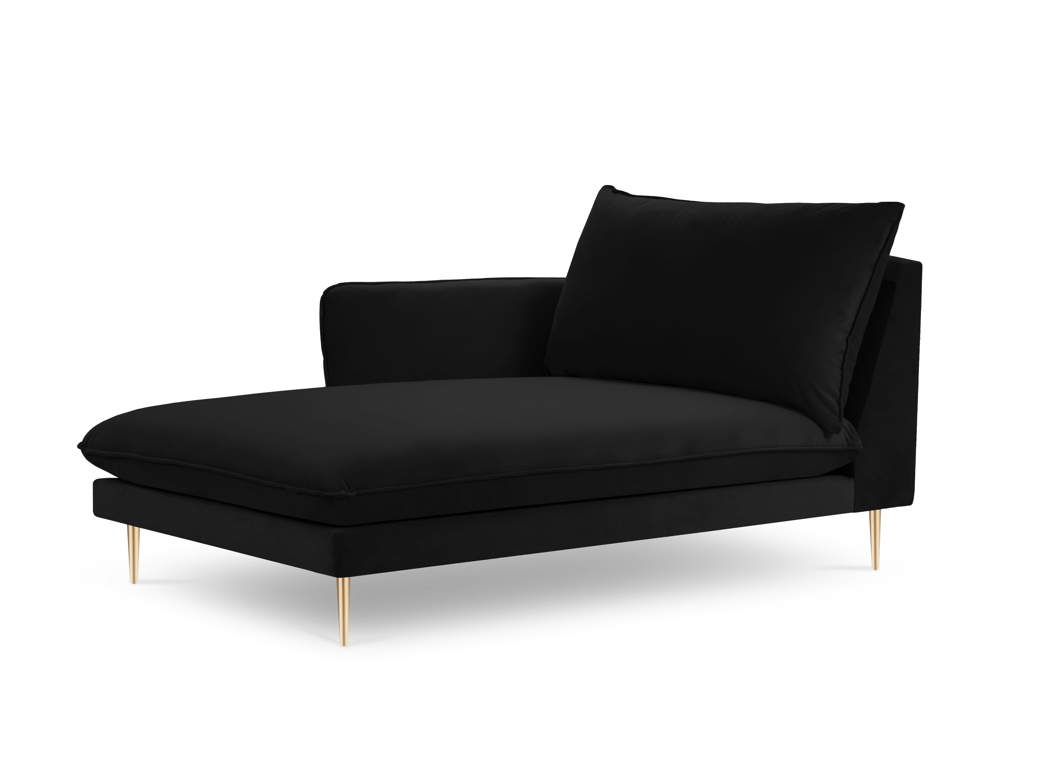 Left-sided velvet chaise longue VIENNA black with a gold base