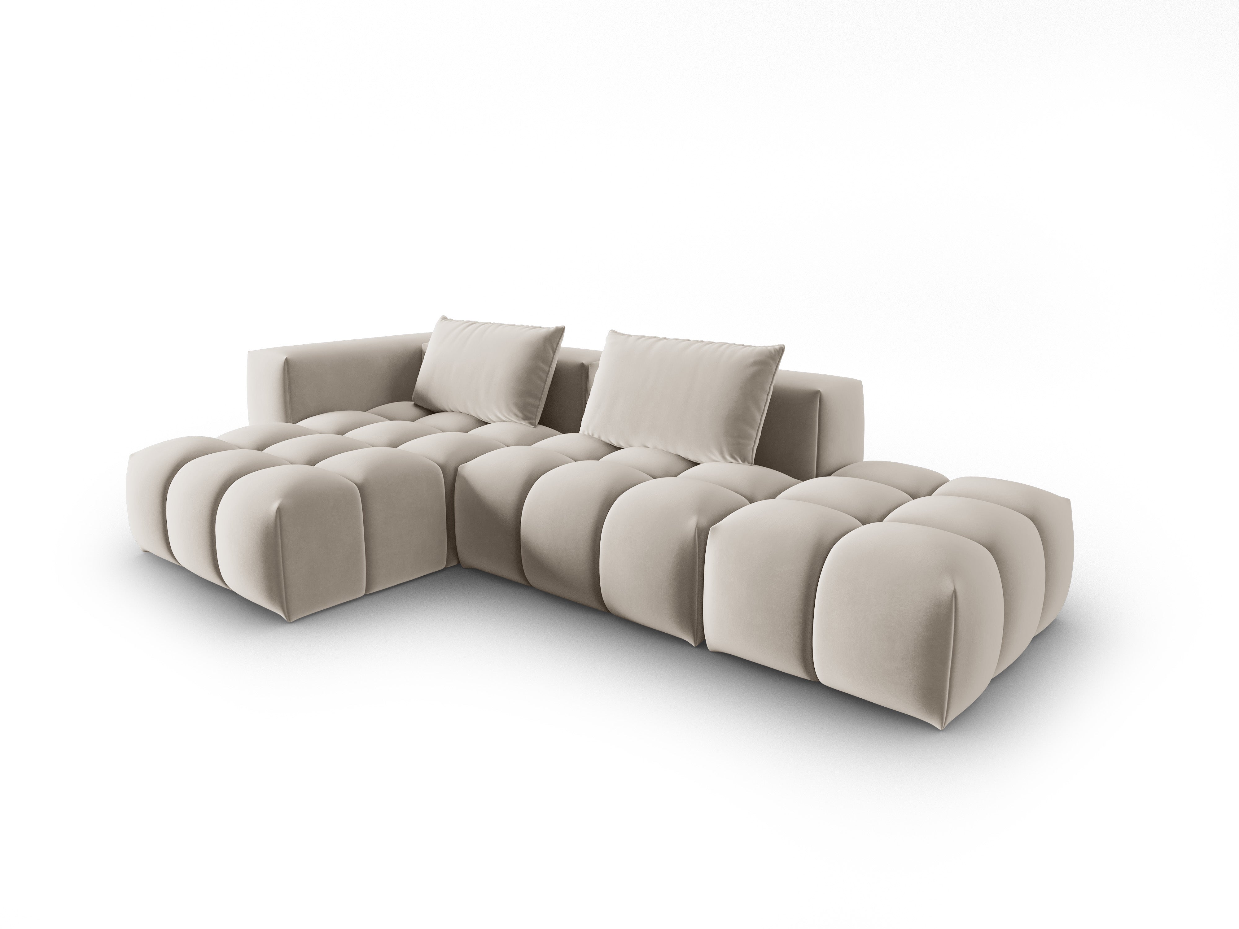 4-sitziges offenes Samt-Ecksofa linksseitig VERONA ecru