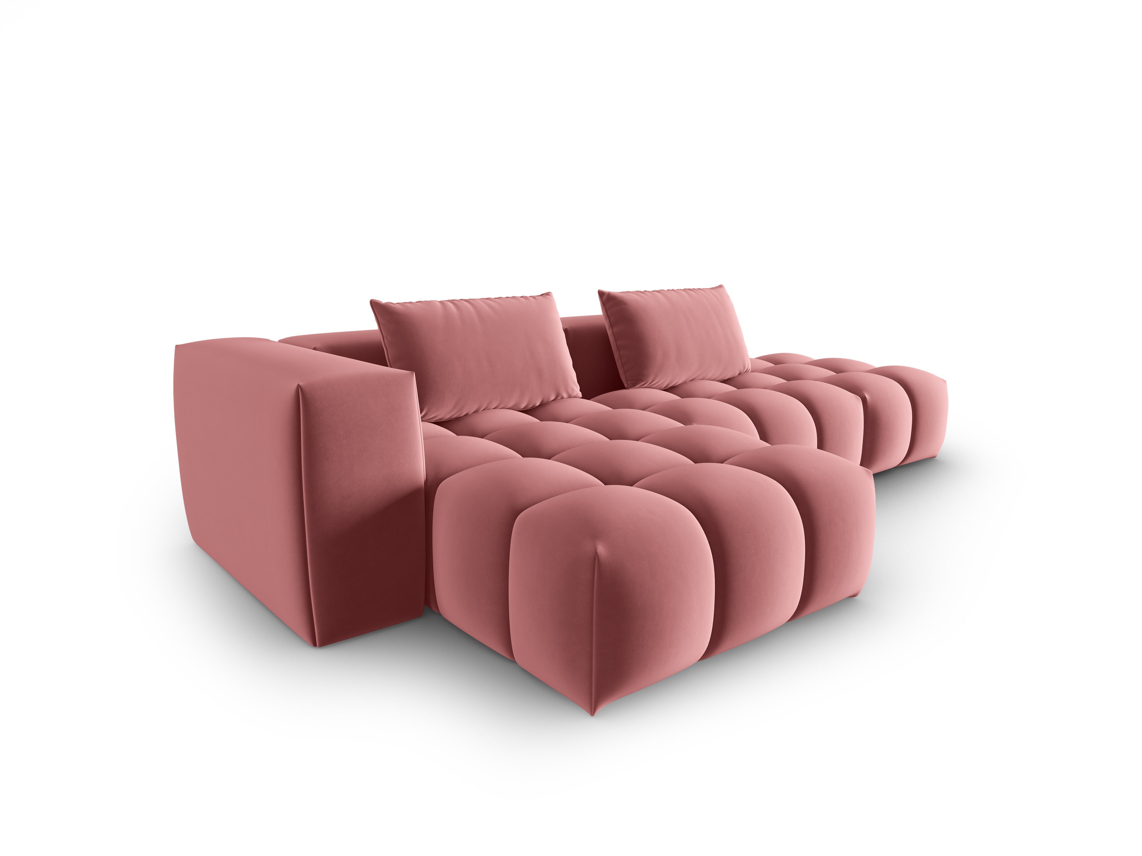 4-sitziges offenes Samt-Ecksofa linksseitig VERONA flamingorosa