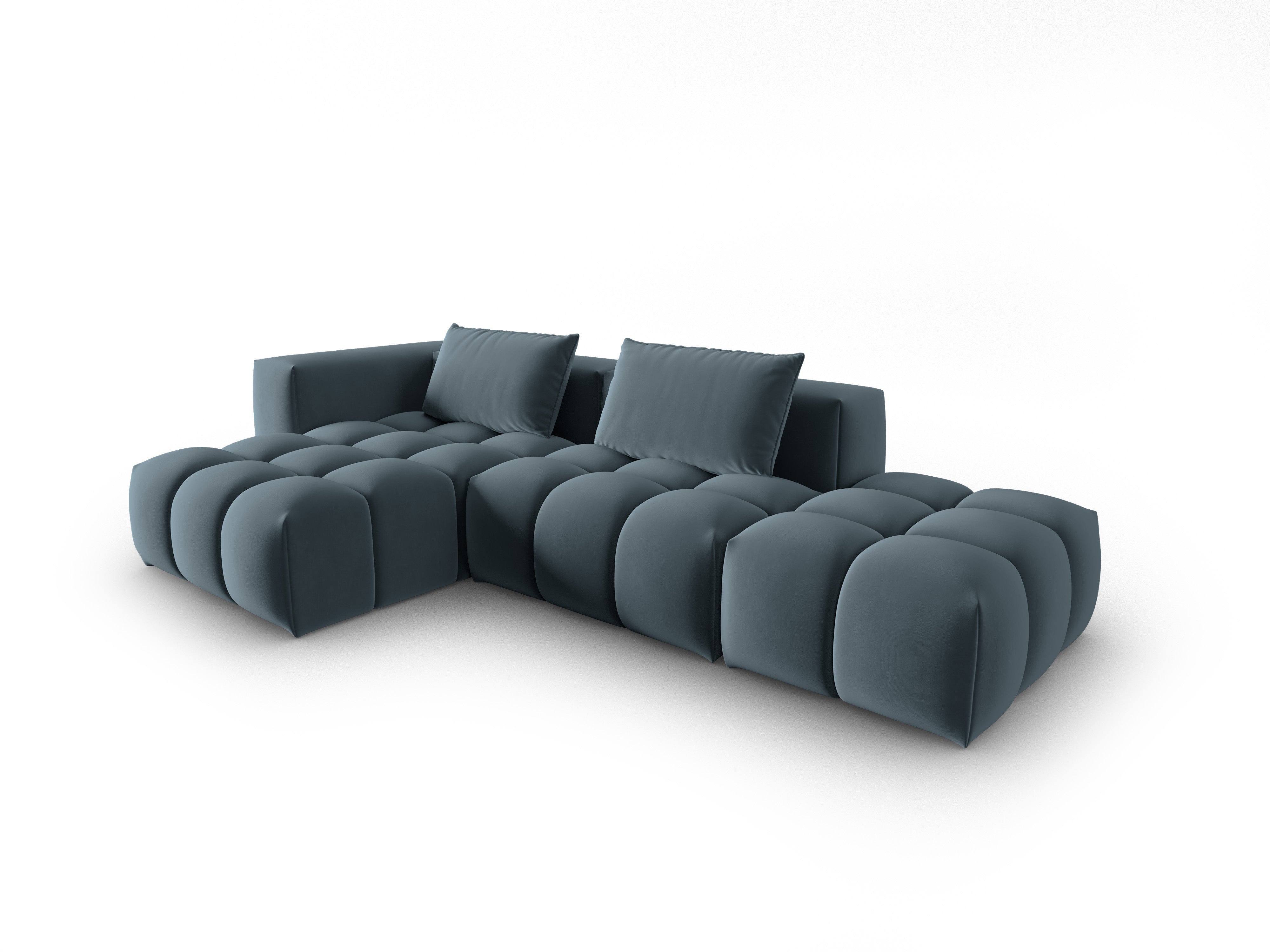 Open left-facing 4-seater velvet corner sofa VERONA blue