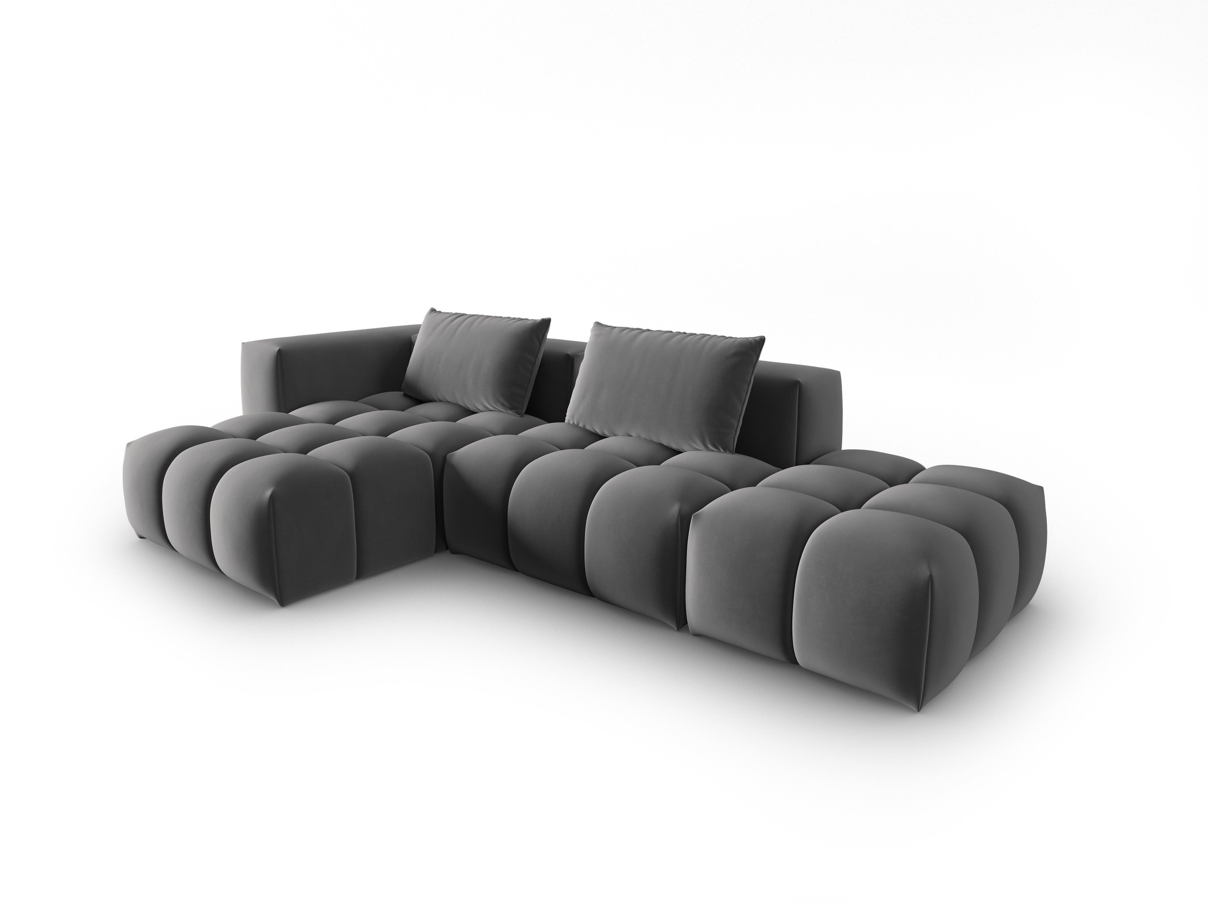 4-sitziges offenes Samt-Ecksofa linksseitig VERONA grau