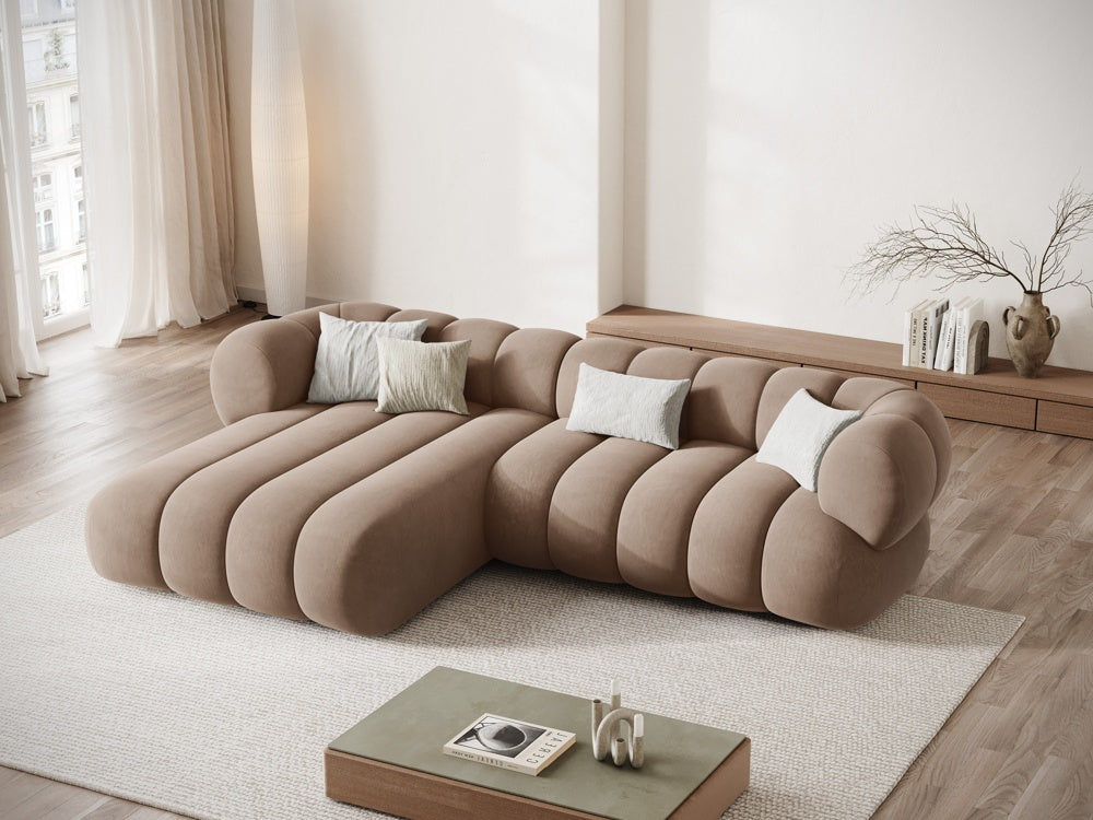 Left-facing velvet corner sofa for 5 people KOGE dark beige
