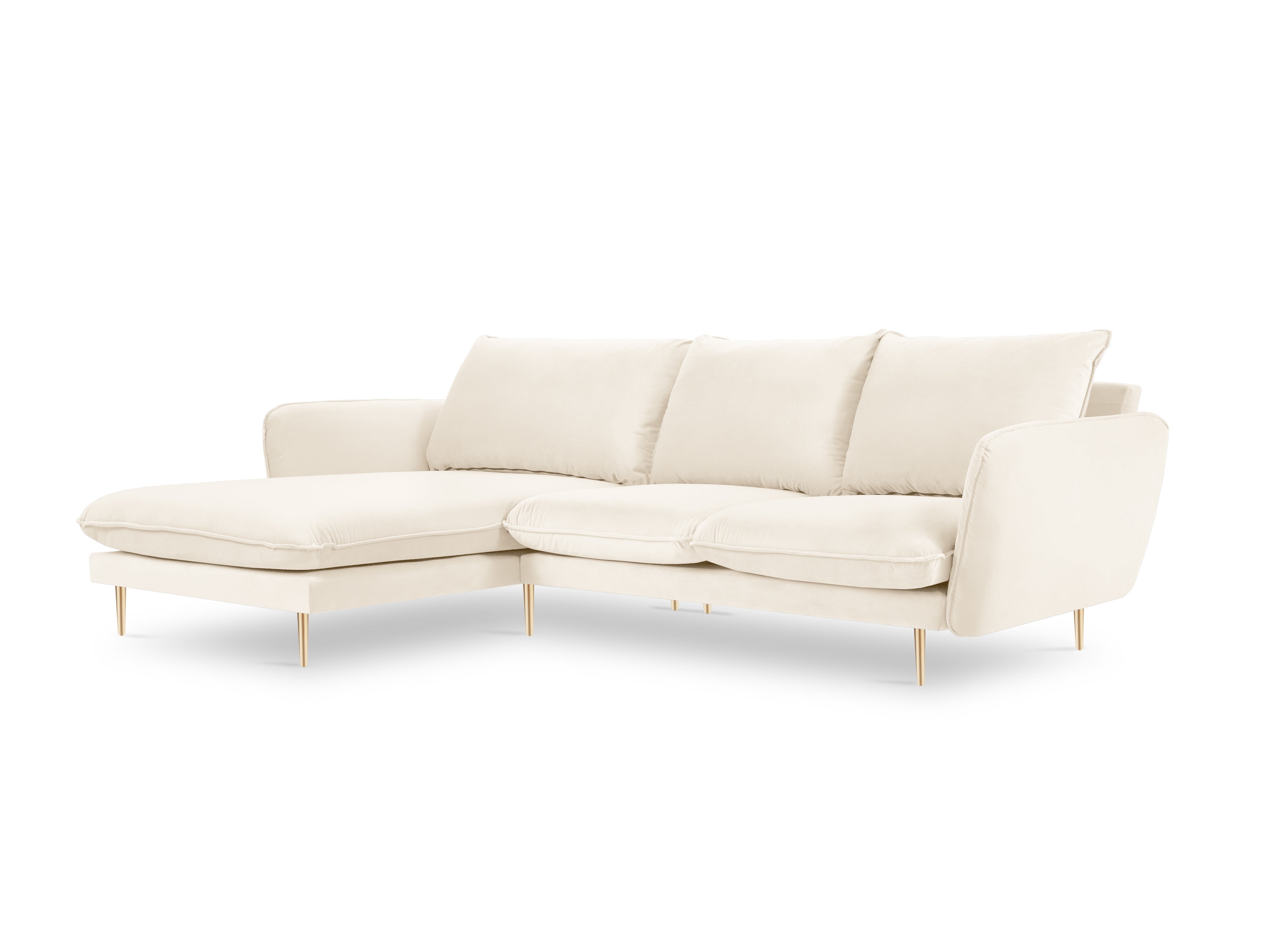 Samt-Ecksofa linksseitig für 5 Personen VIENNA beige mit goldenem Fuß