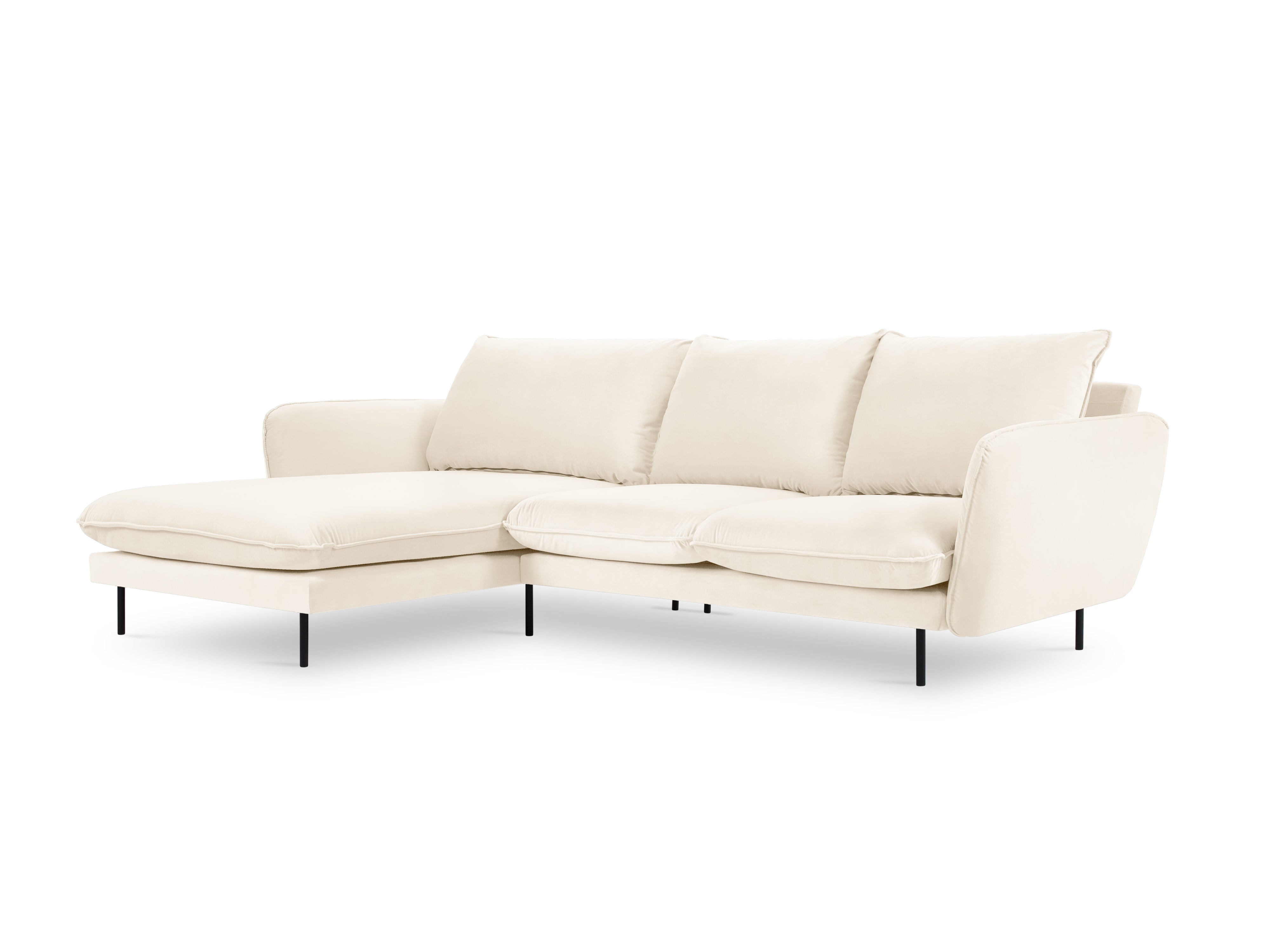 Samt-Ecksofa linksseitig für 5 Personen VIENNA beige mit schwarzem Fuß
