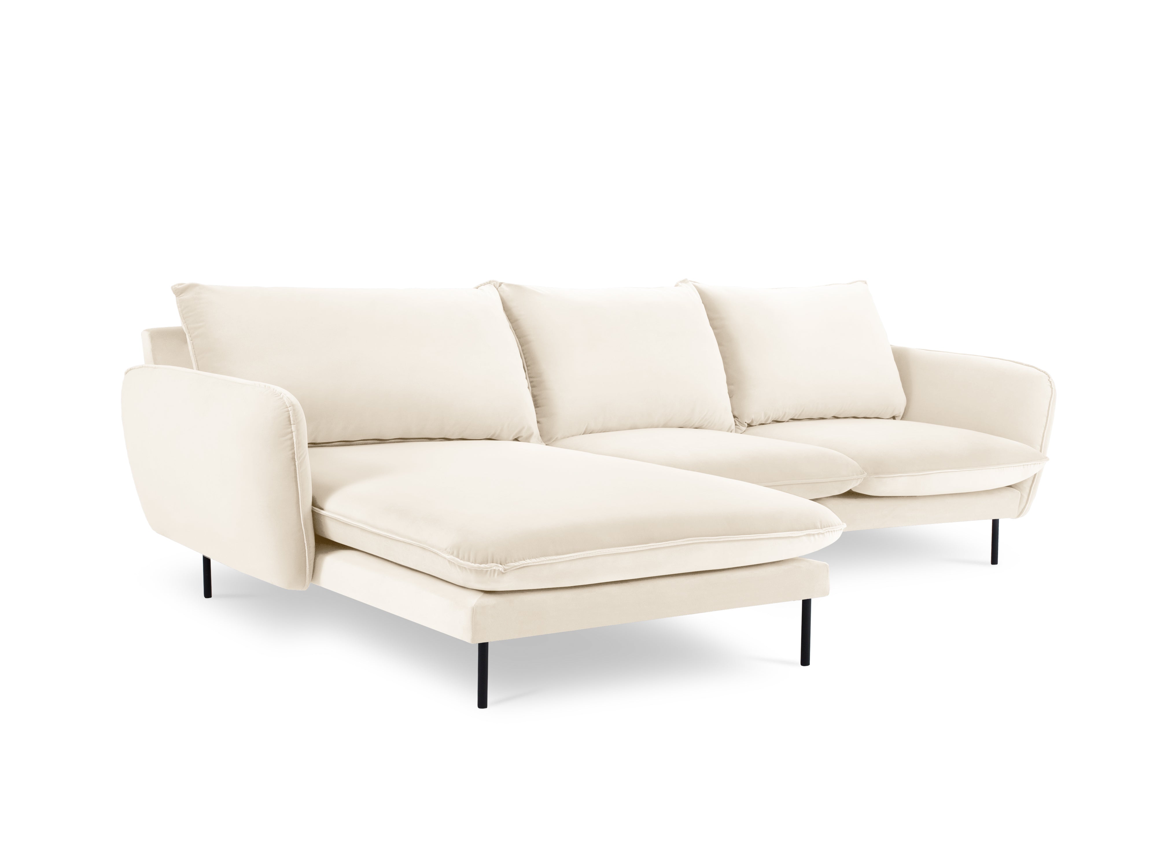 Samt-Ecksofa linksseitig für 5 Personen VIENNA beige mit schwarzem Fuß