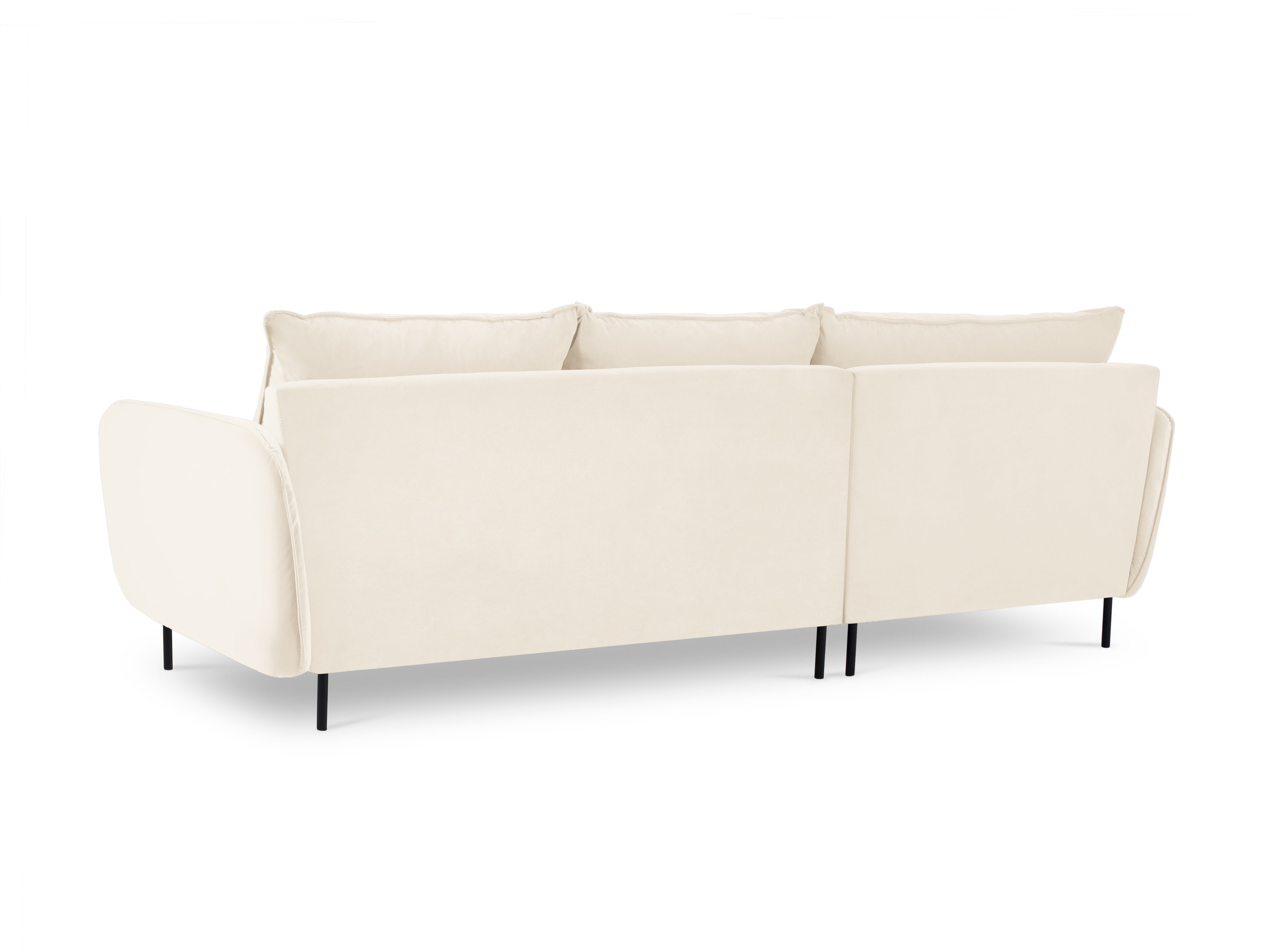 Samt-Ecksofa linksseitig für 5 Personen VIENNA beige mit schwarzem Fuß