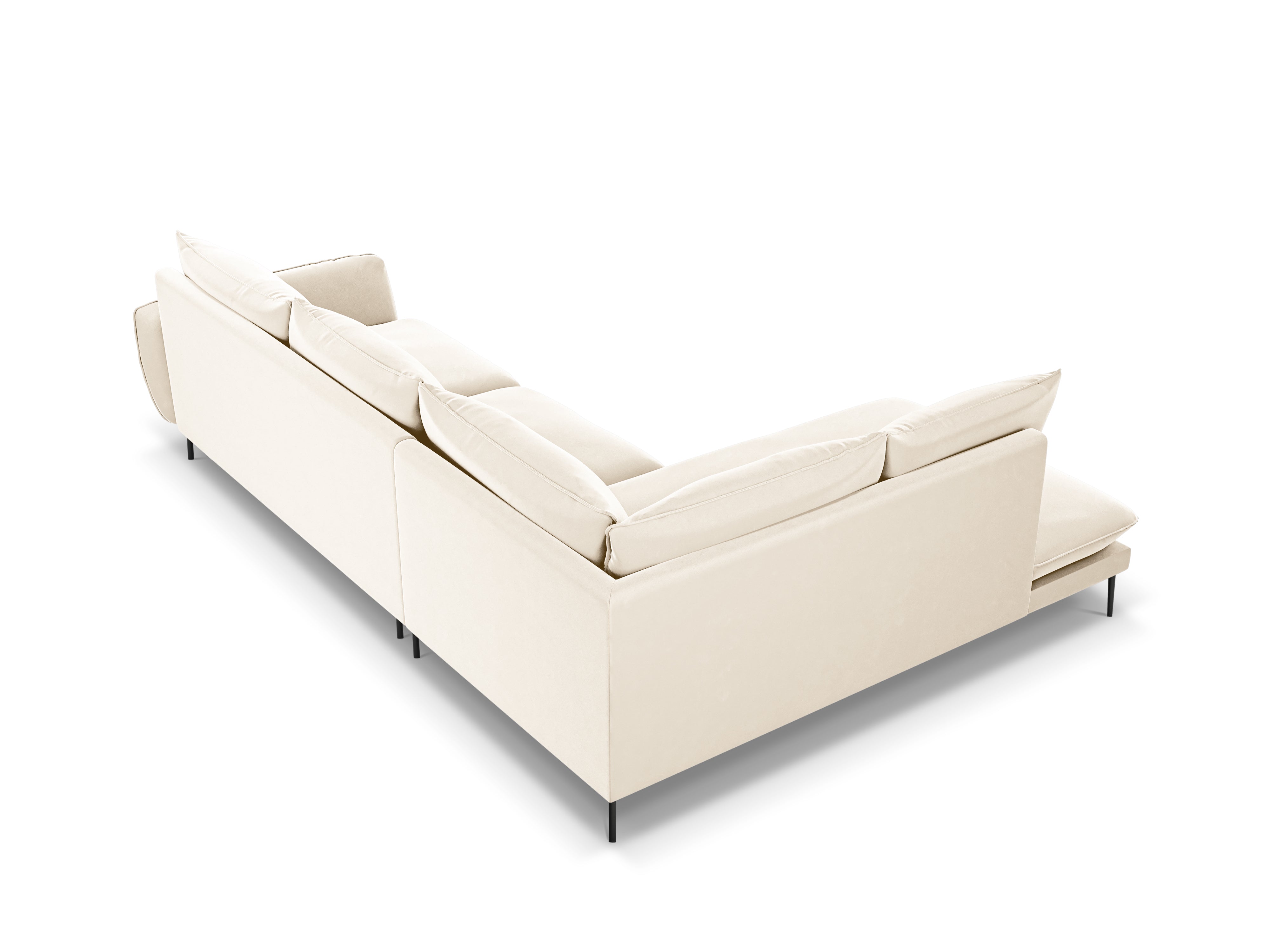 Samt-Ecksofa linksseitig für 5 Personen VIENNA beige mit schwarzem Fuß