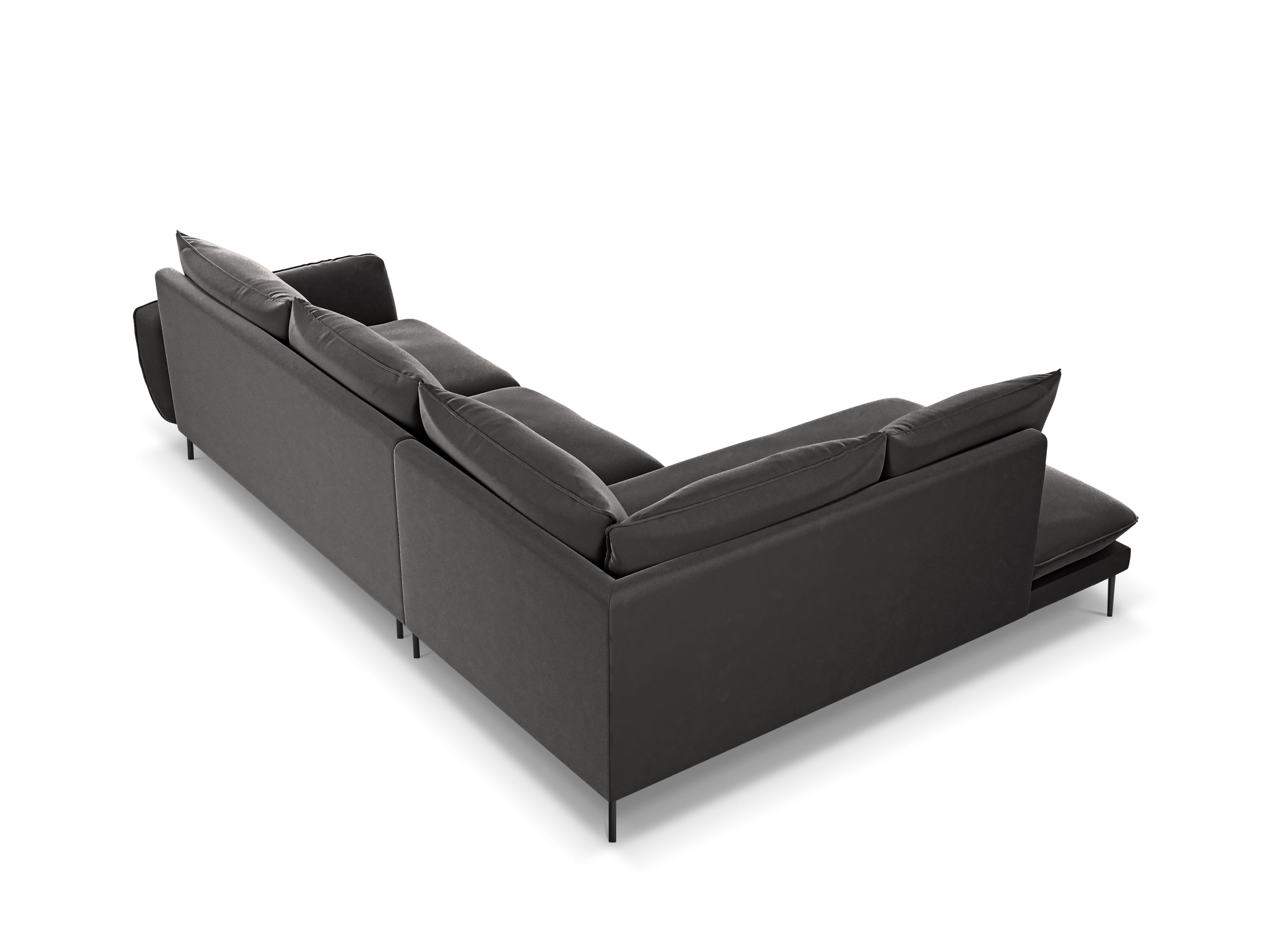 Velvet corner sofa for 6 people, left-facing VIENNA, dark gray with black base
