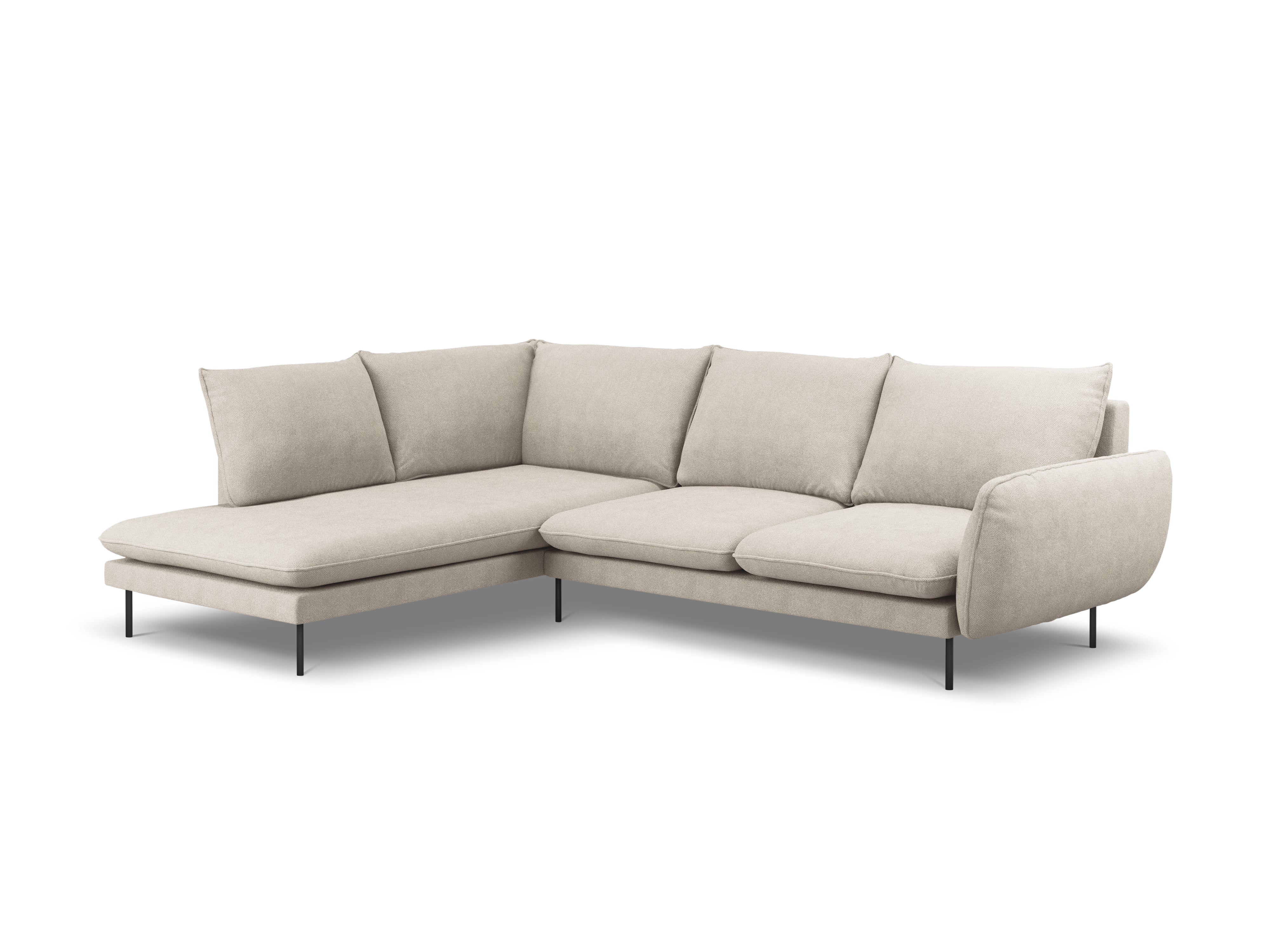 Ecksofa für 6 Personen links VIENNA hellbeige Chenille mit schwarzem Gestell