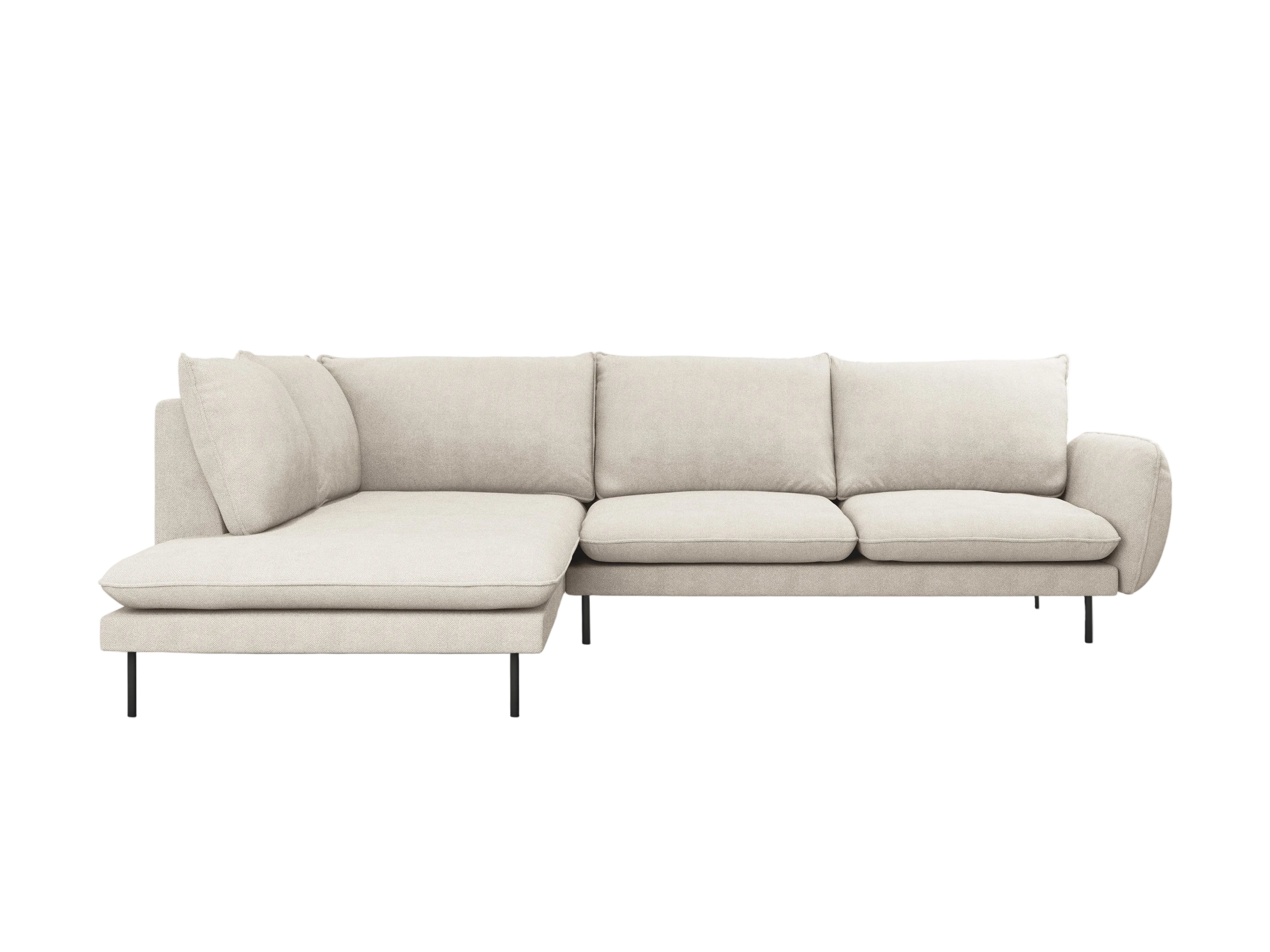 Ecksofa für 6 Personen links VIENNA hellbeige Chenille mit schwarzem Gestell