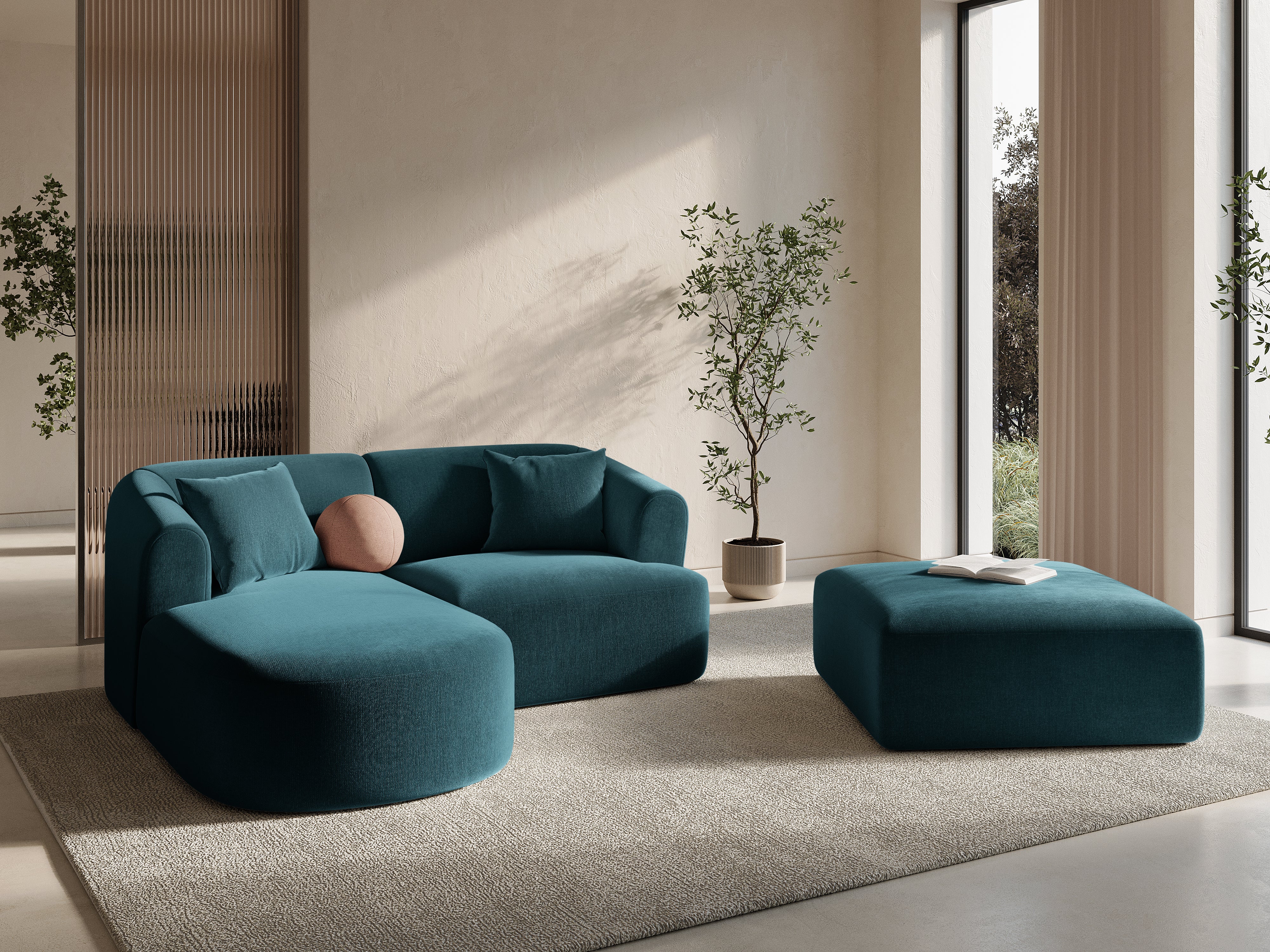 Samt-Ecksofa links 3-sitzig CAMPI petrol