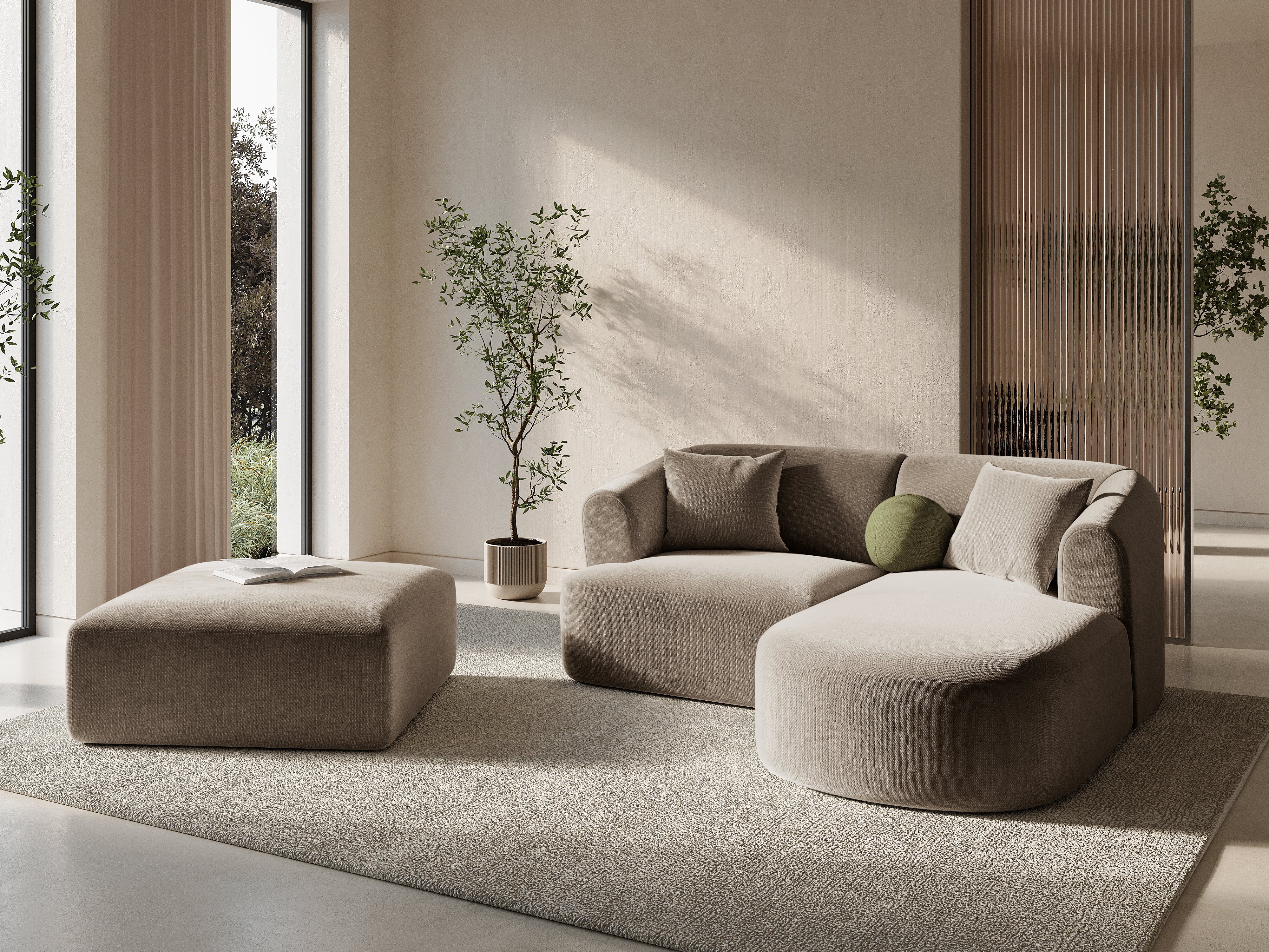 Samt Pouf CAMPI dunkelbeige