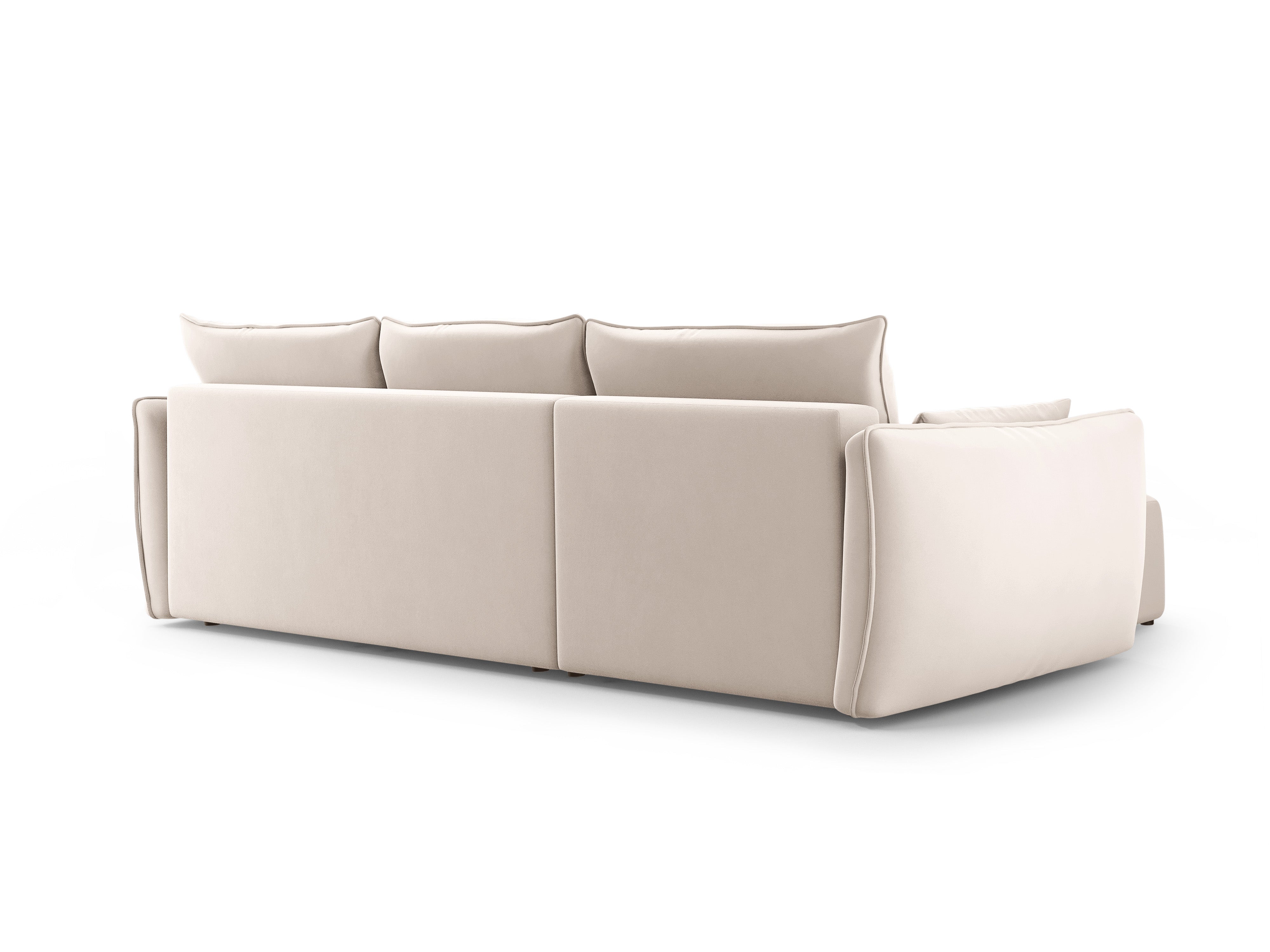 Beige right-facing velvet corner sofa with sleeping function MATERA
