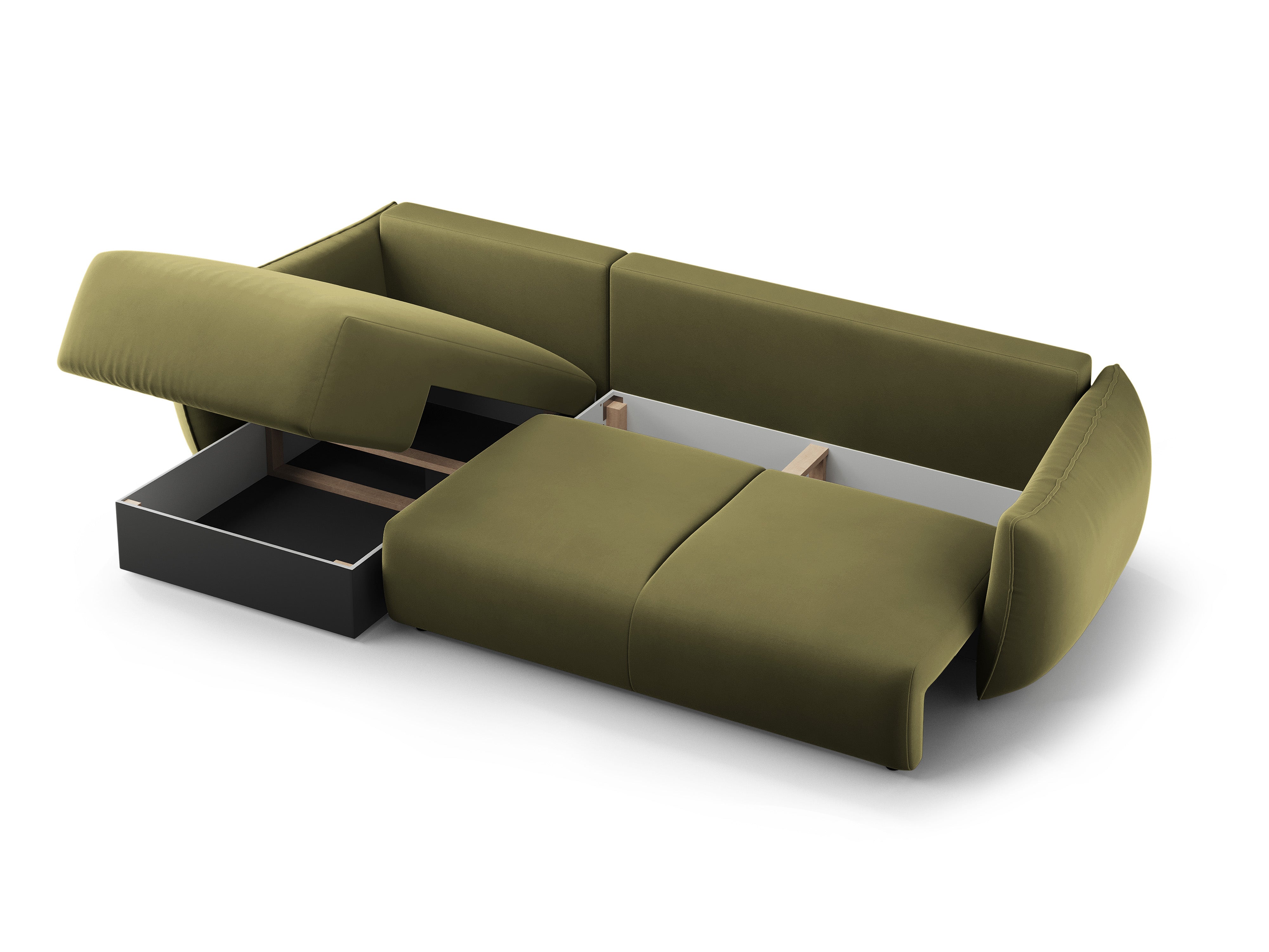Rechtes Samt-Ecksofa mit Schlaffunktion MATERA oliv