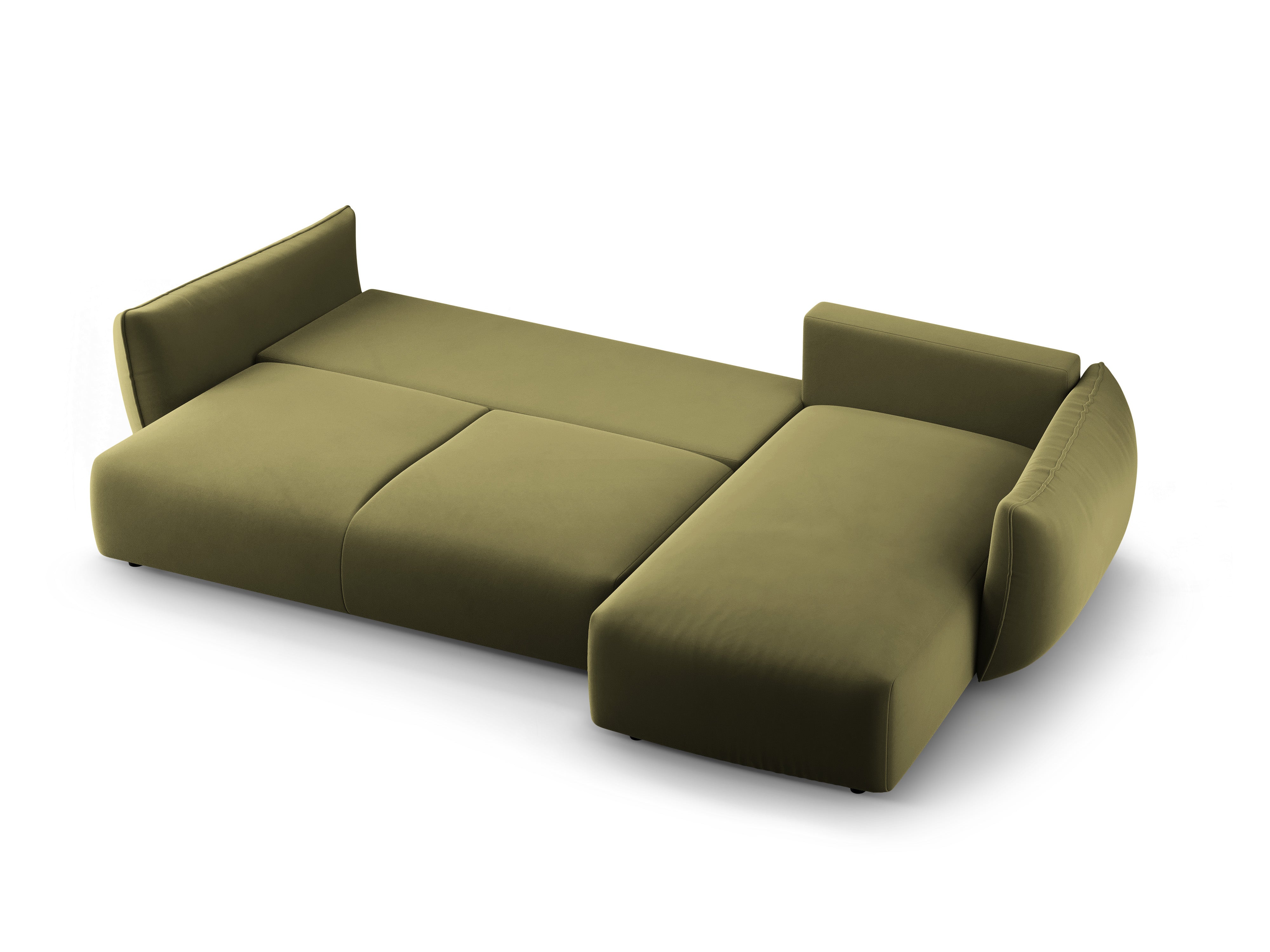 Rechtes Samt-Ecksofa mit Schlaffunktion MATERA oliv