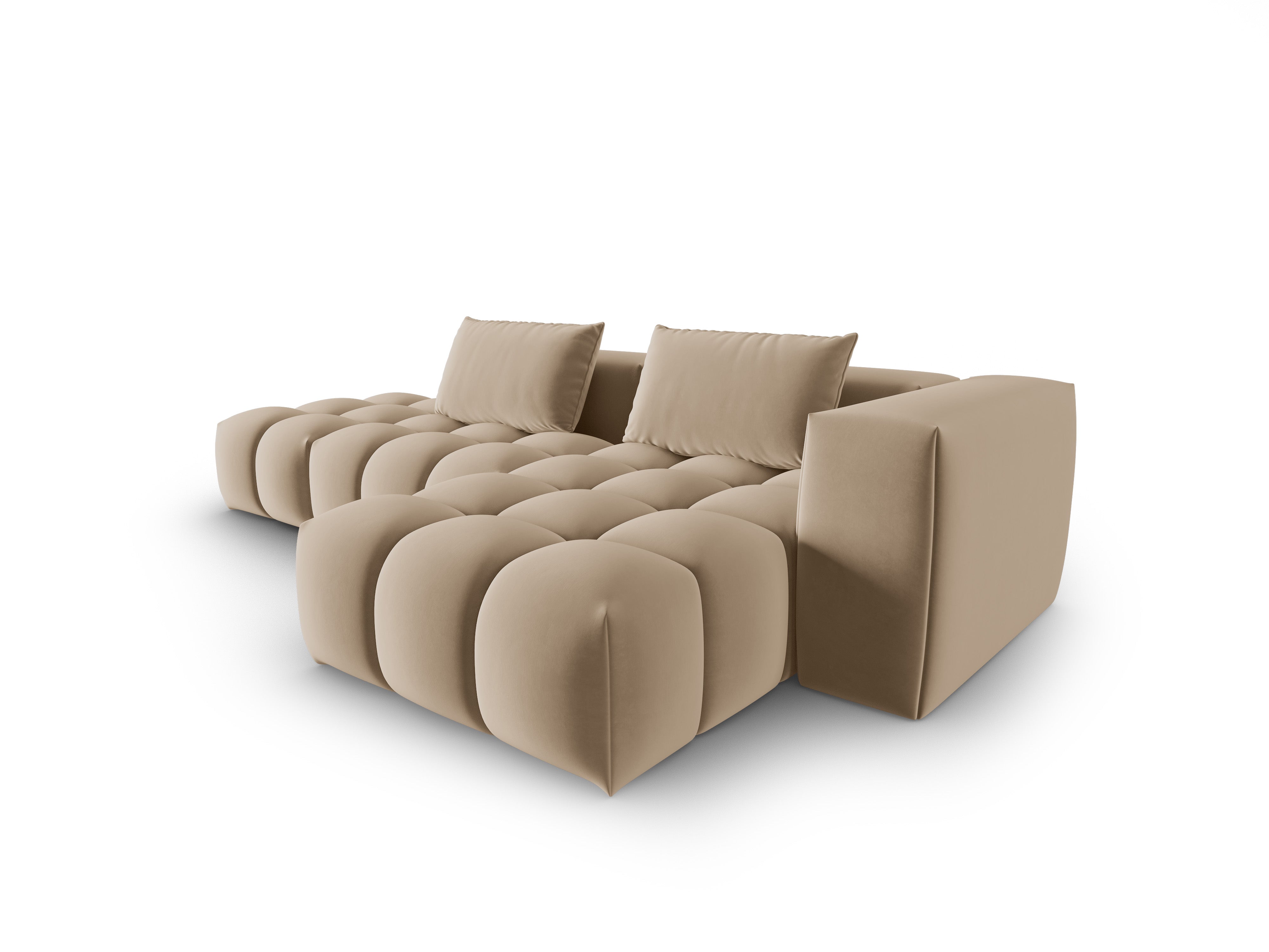 Open right-facing 4-seater velvet corner sofa VERONA sand