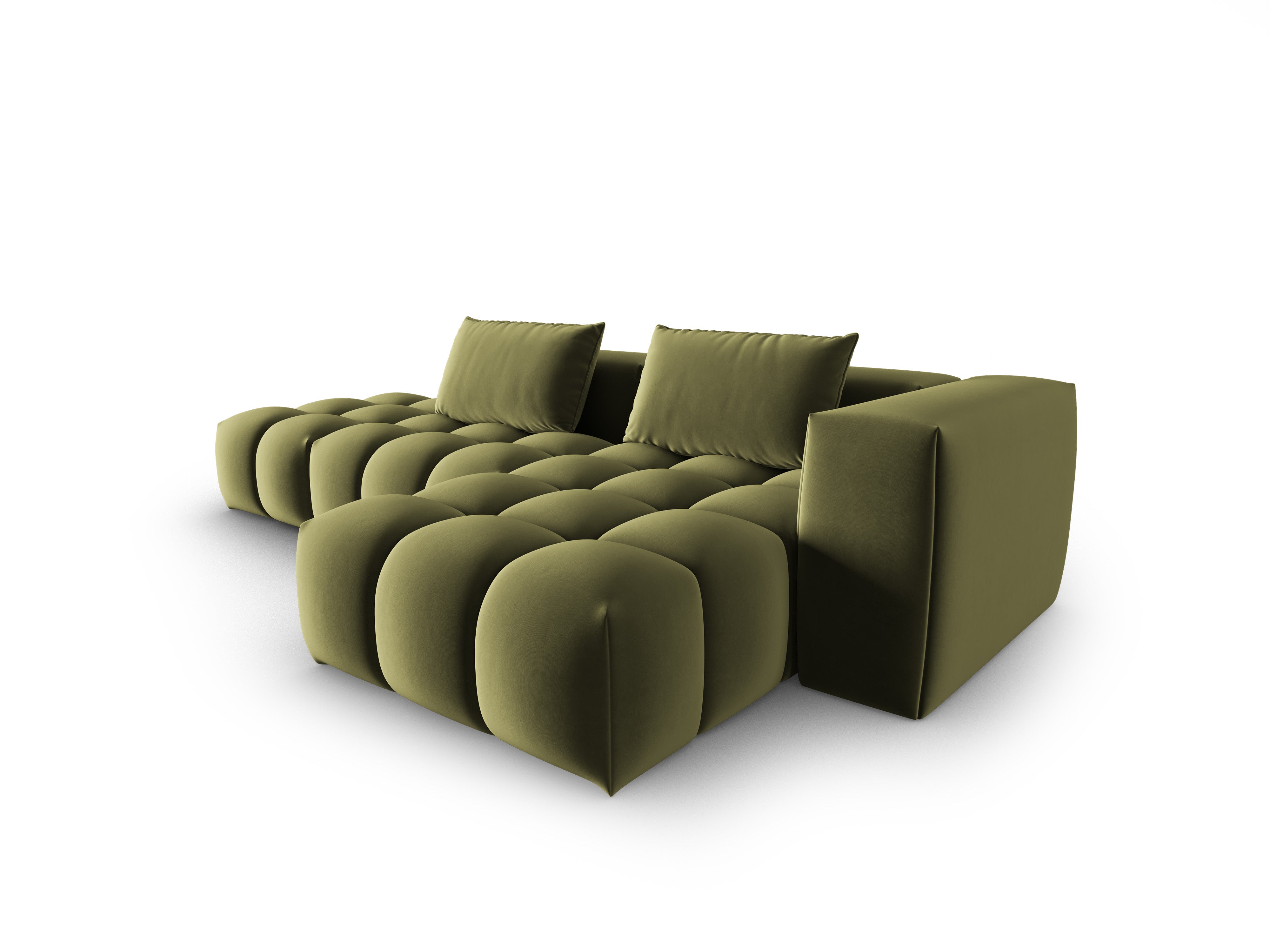 Open right-facing 4-seater velvet corner sofa VERONA light green