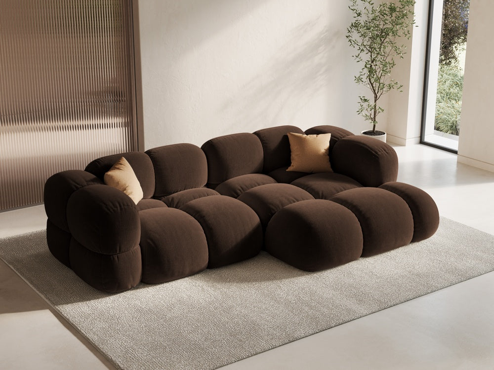 Samt-Ecksofa 3-sitzig rechts LORETTO schokoladenbraun
