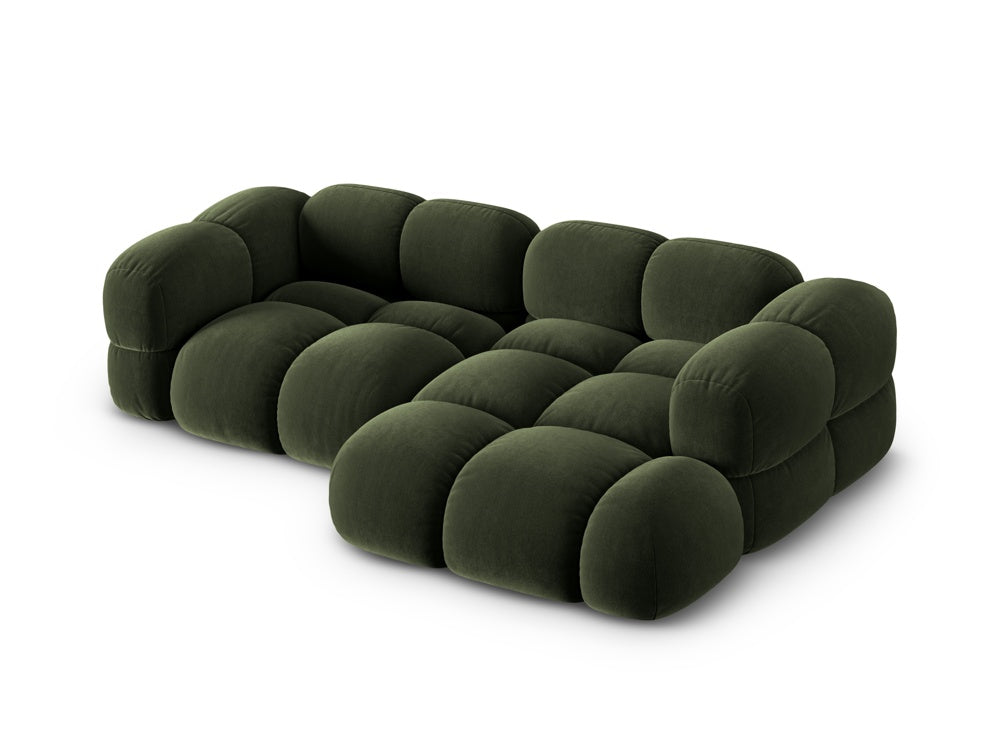 Velvet corner sofa for three people, right-facing LORETTO in green
