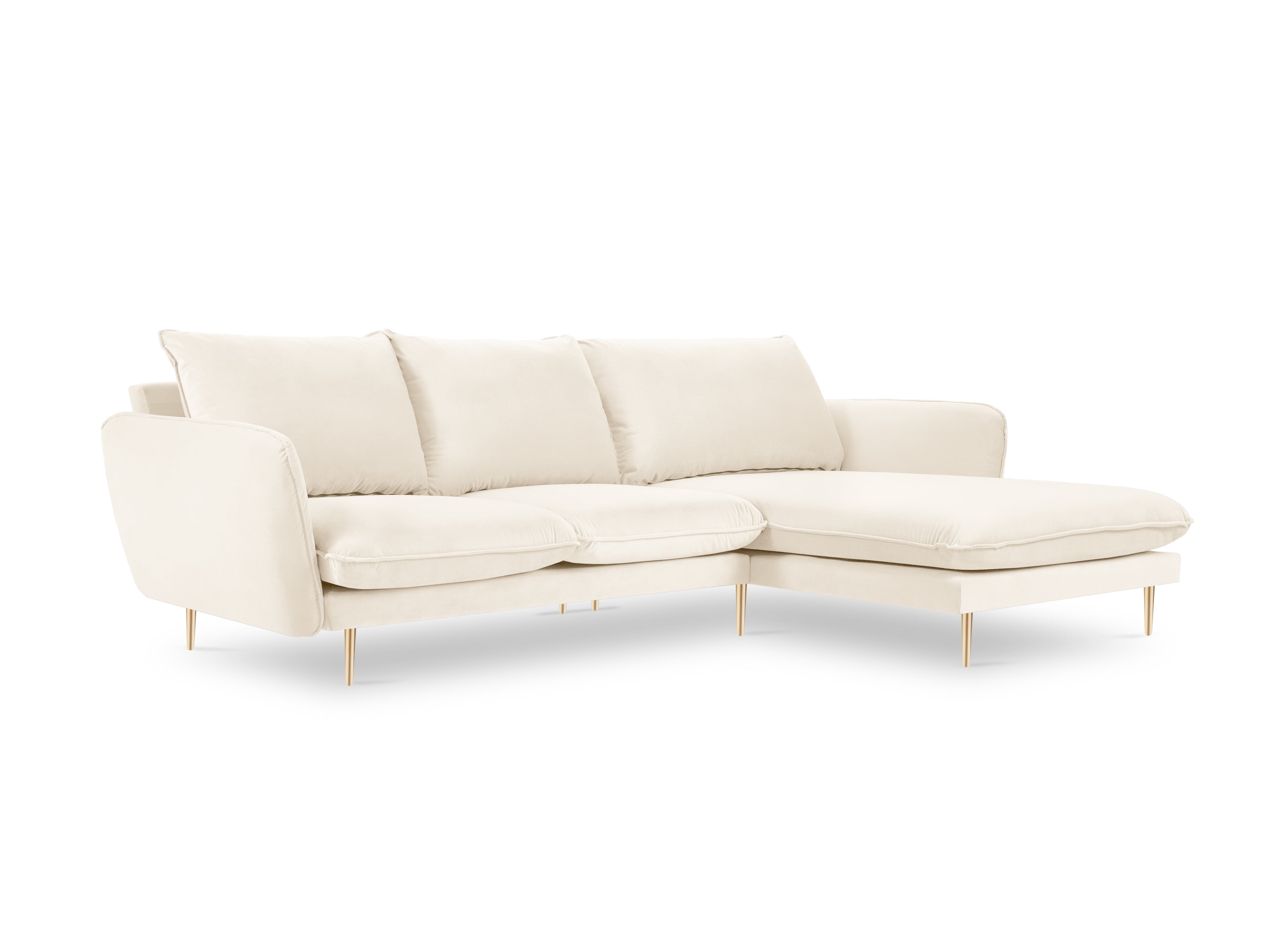 Beige Samt-Ecksofa für 5 Personen VIENNA mit goldener Basis