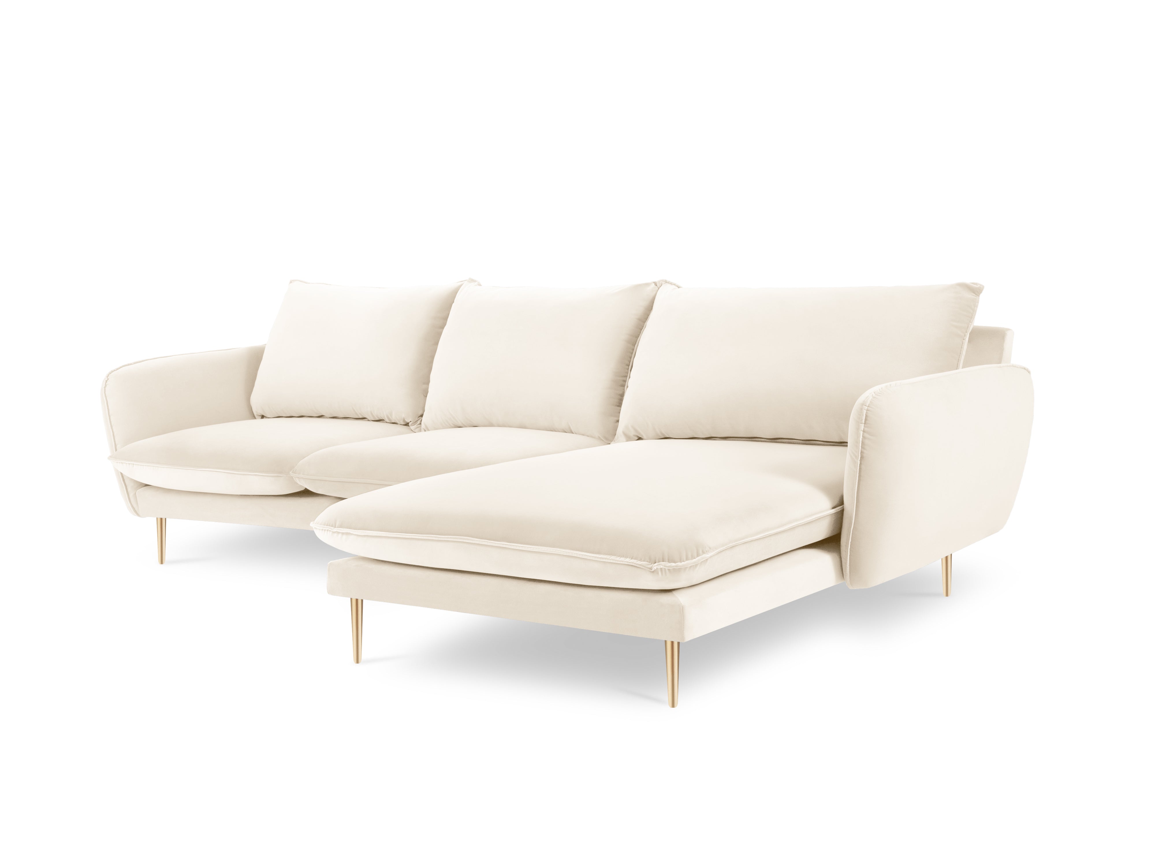 Beige Samt-Ecksofa für 5 Personen VIENNA mit goldener Basis