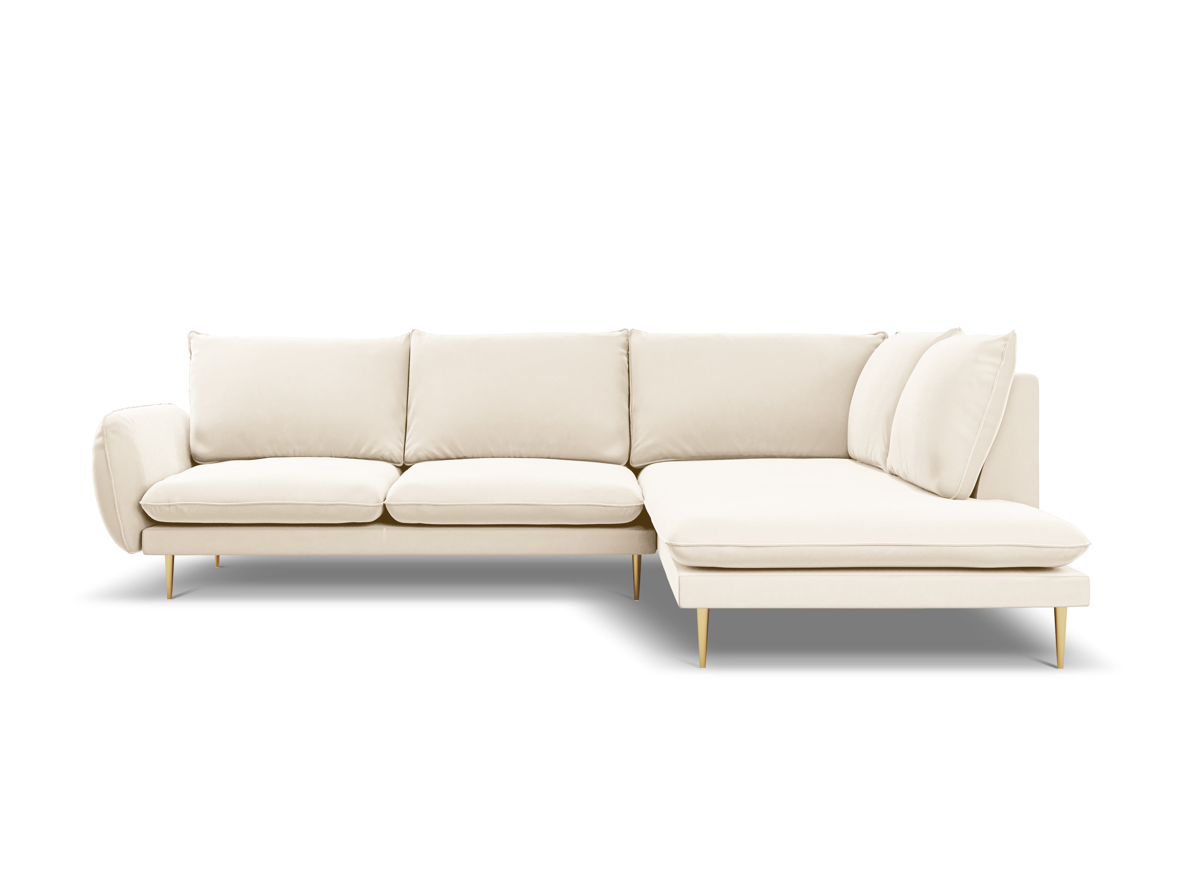 Beige Samt-Ecksofa für 5 Personen VIENNA mit goldener Basis