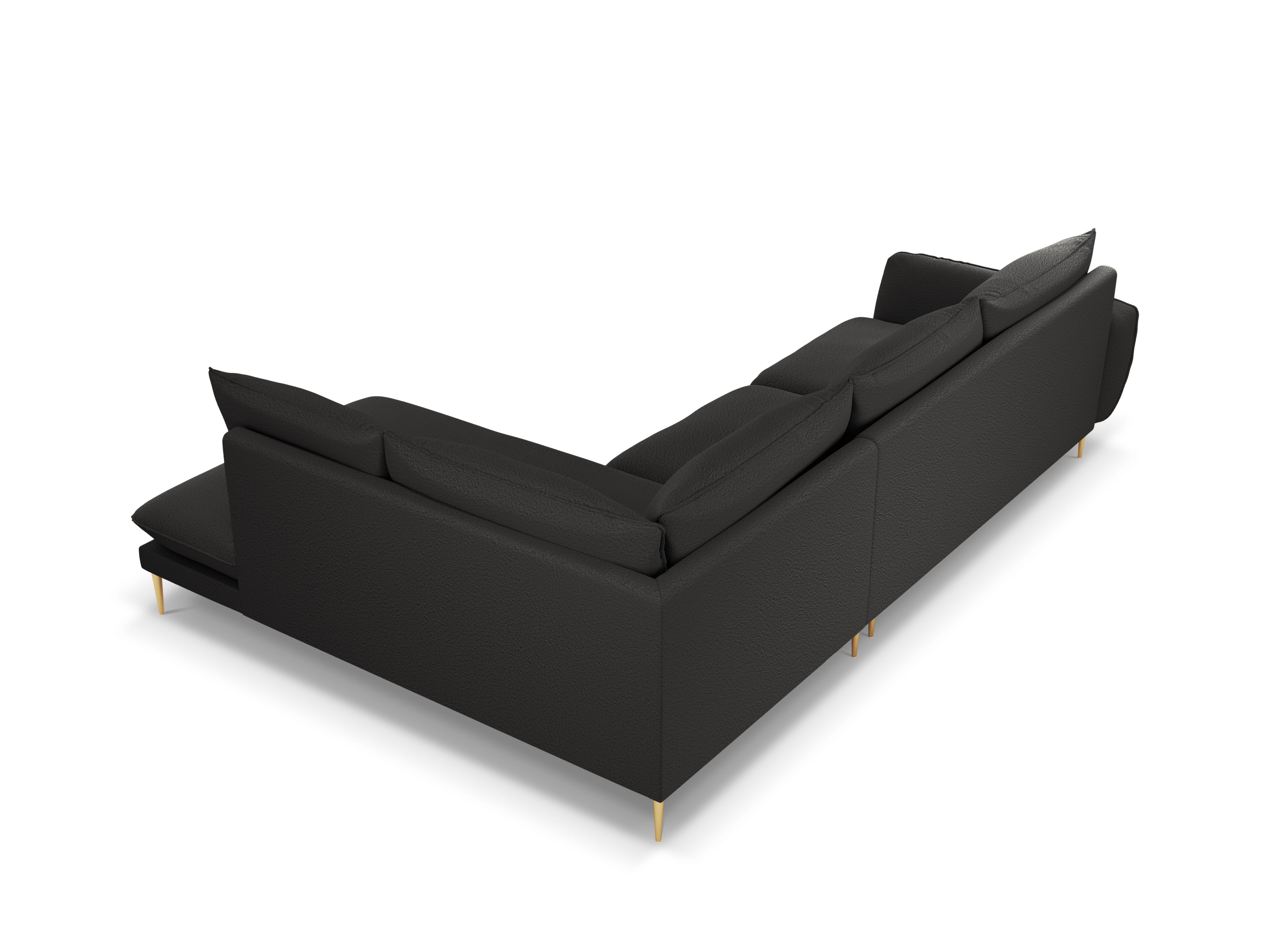 6-Person Right-Hand Corner Sofa VIENNA Black Boucle with Gold Base