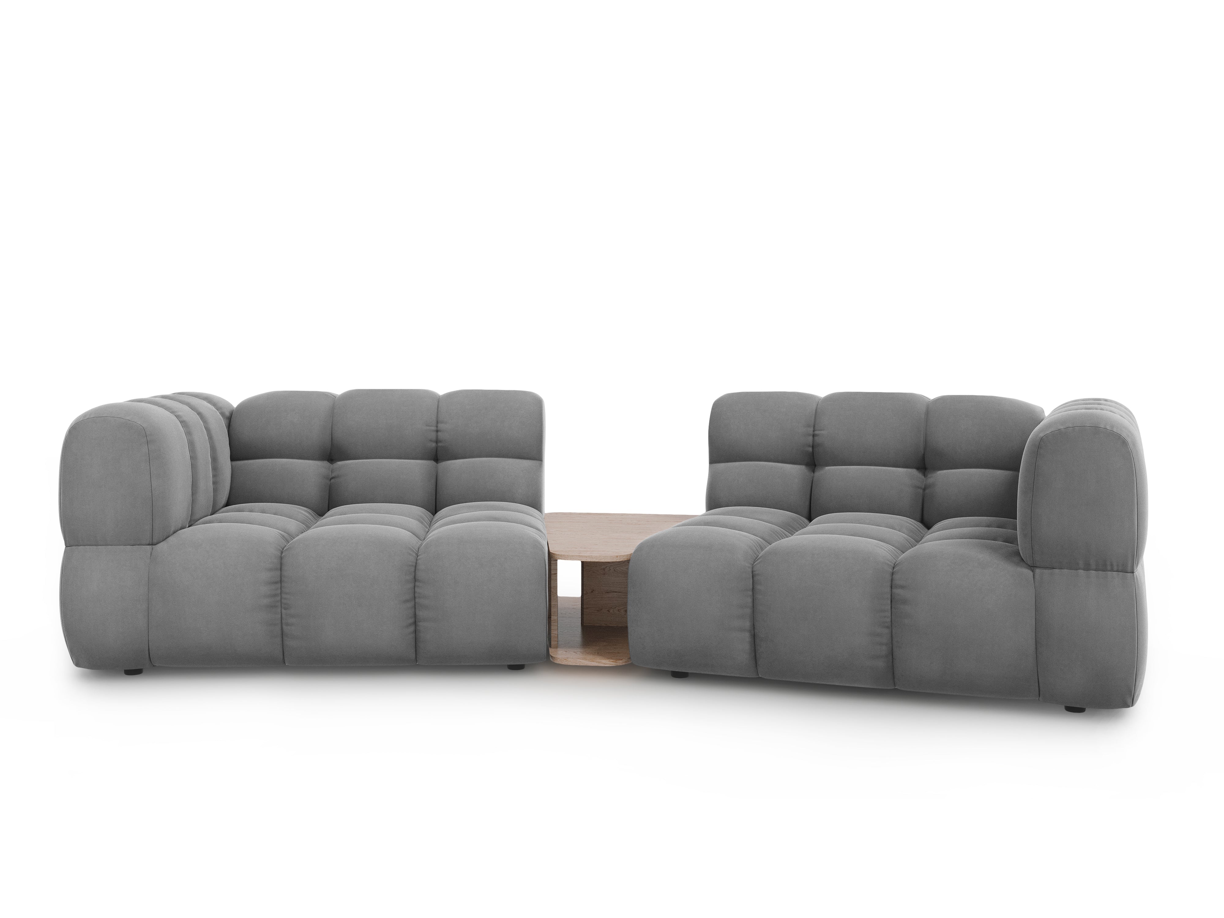 Sofa aksamitna 2-osobowa zaokrąglona ze stolikiem SKY jasnoszary Cosmopolitan Design    Eye on Design