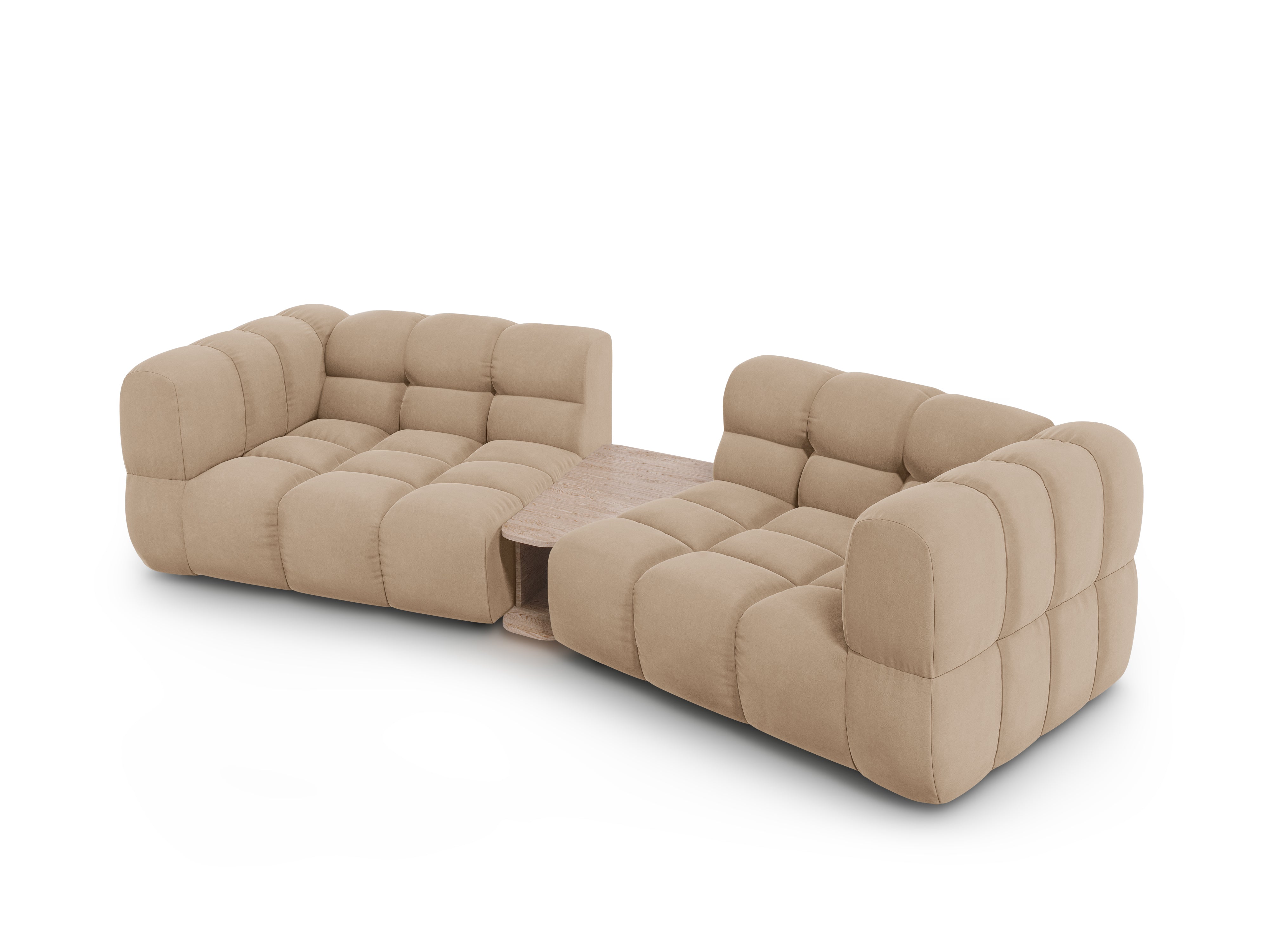 Sofa aksamitna 2-osobowa zaokrąglona ze stolikiem SKY piaskowy Cosmopolitan Design    Eye on Design