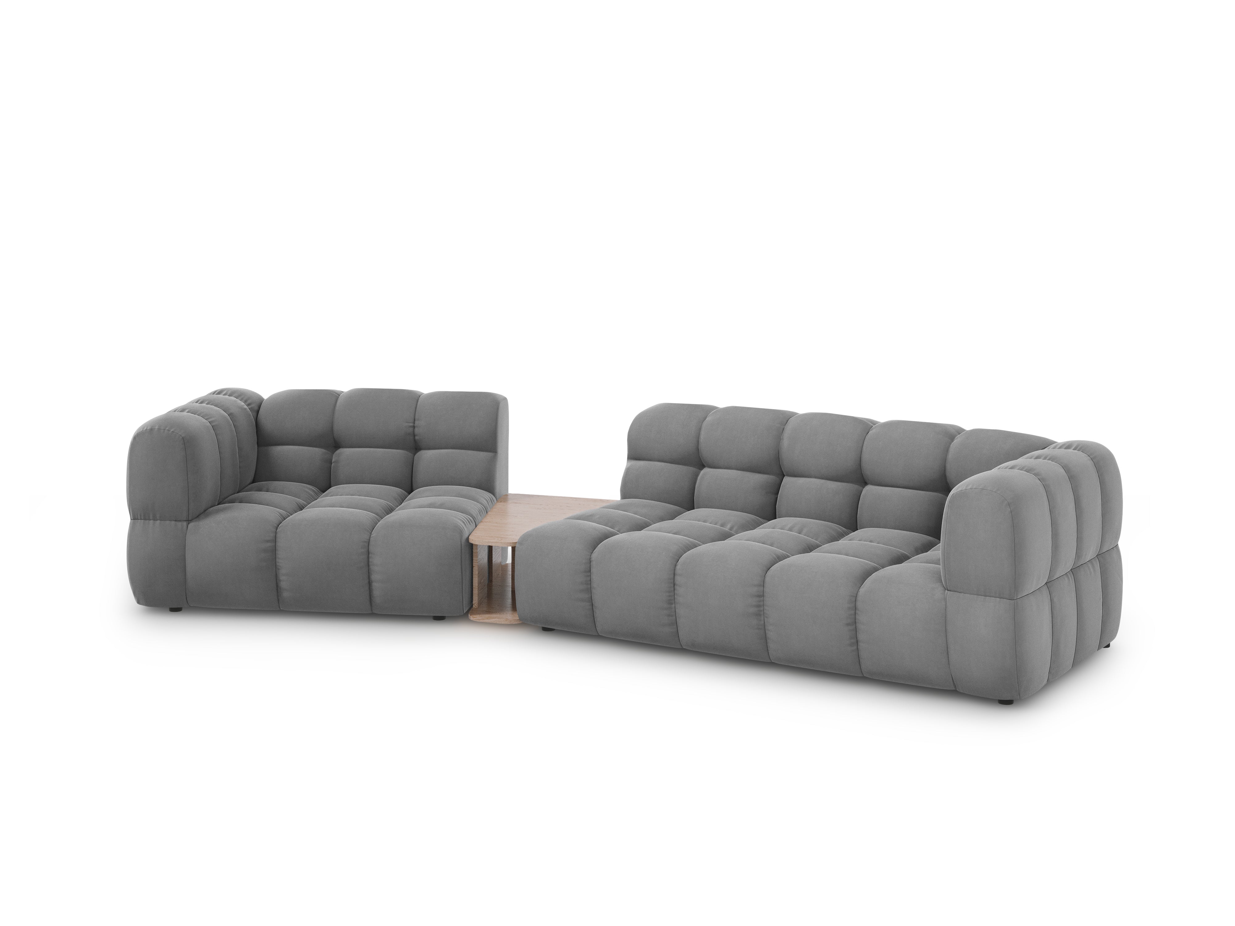 Sofa aksamitna lewostronna 3-osobowa zaokrąglona ze stolikiem SKY jasnoszary Cosmopolitan Design    Eye on Design