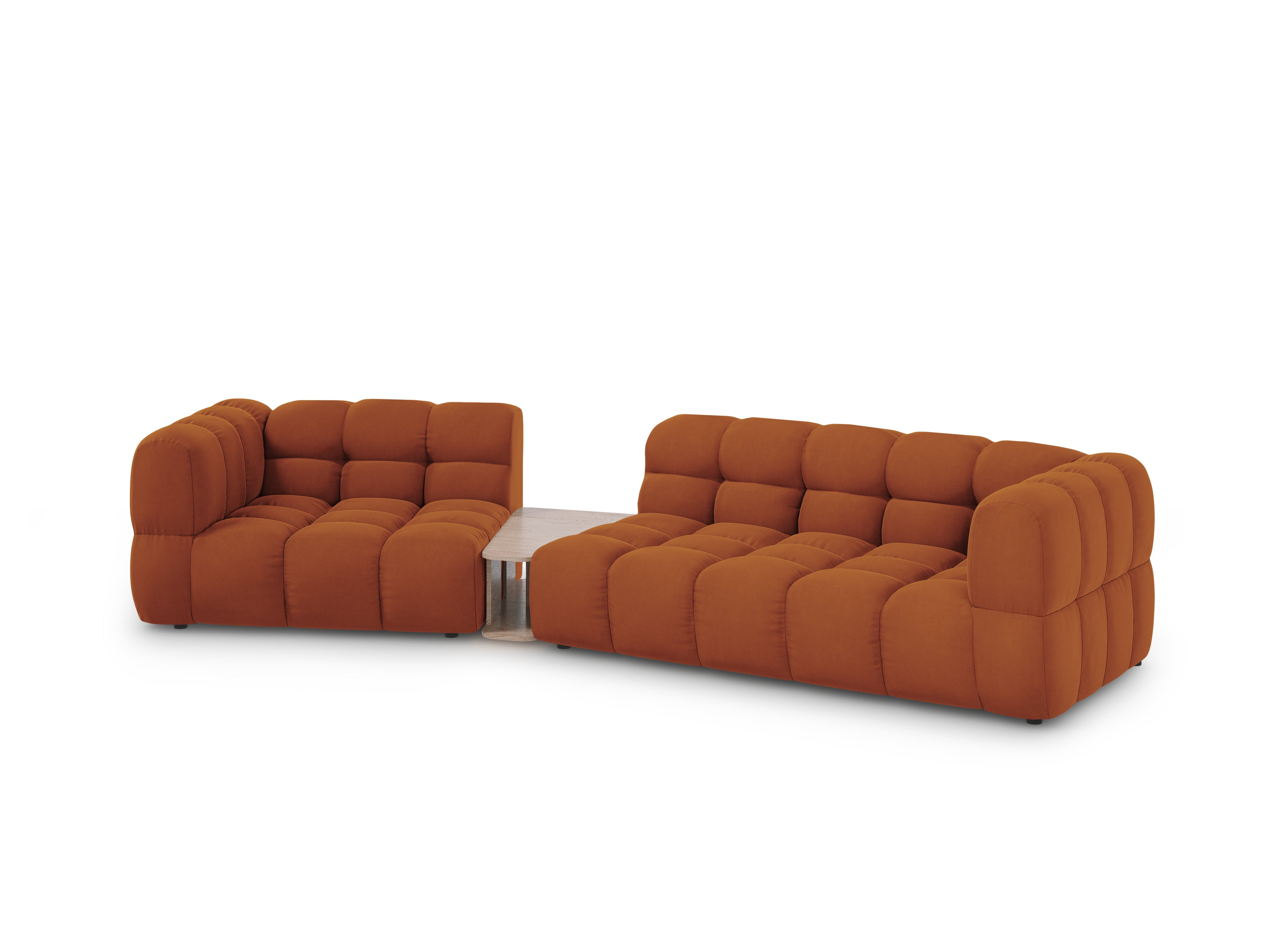 Sofa aksamitna lewostronna 3-osobowa zaokrąglona ze stolikiem SKY terracotta Cosmopolitan Design    Eye on Design