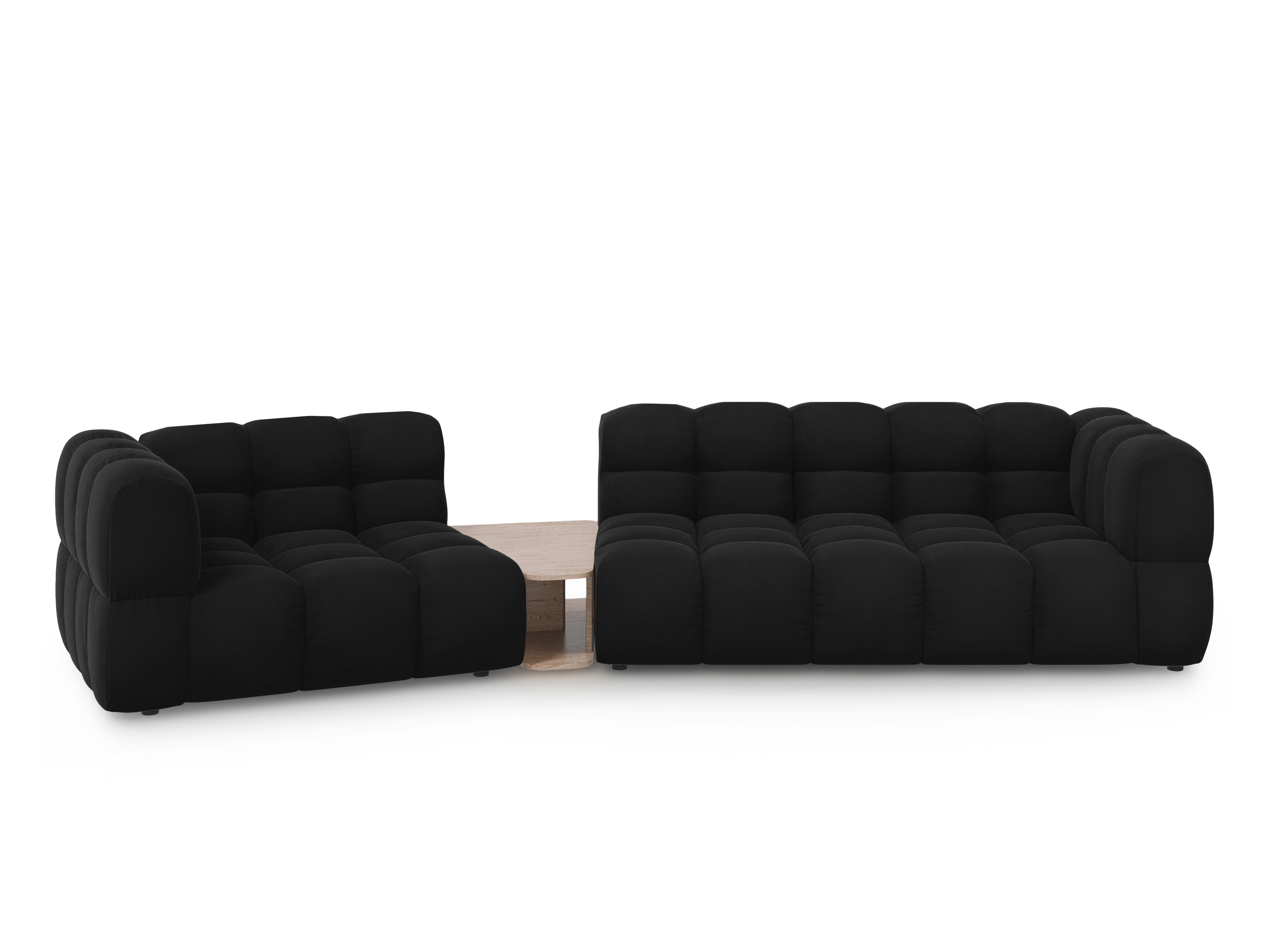 Sofa aksamitna lewostronna 3-osobowa zaokrąglona ze stolikiem SKY czarny Cosmopolitan Design    Eye on Design