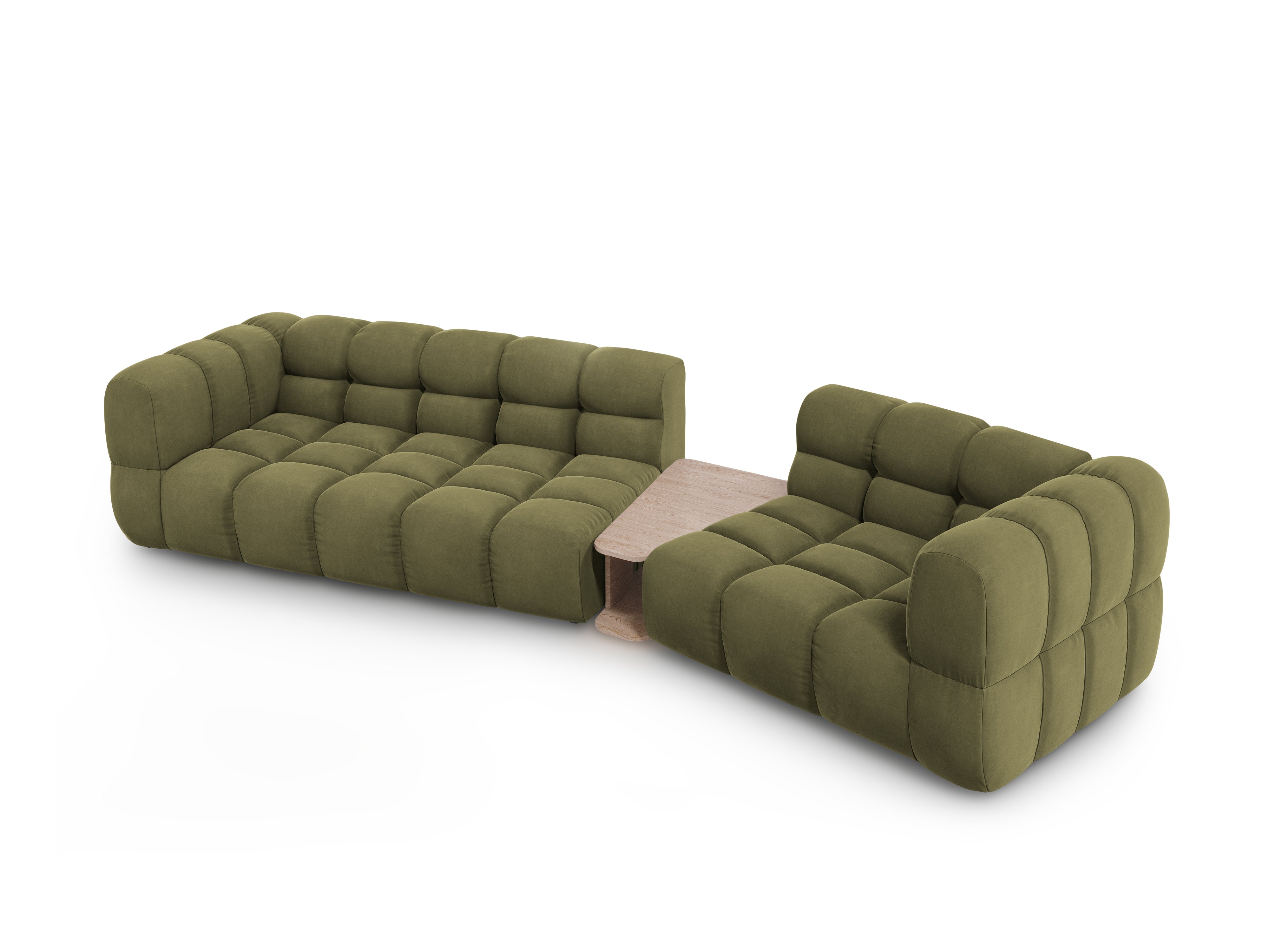 Sofa aksamitna prawostronna 3-osobowa zaokrąglona ze stolikiem SKY jasnozielony Cosmopolitan Design    Eye on Design